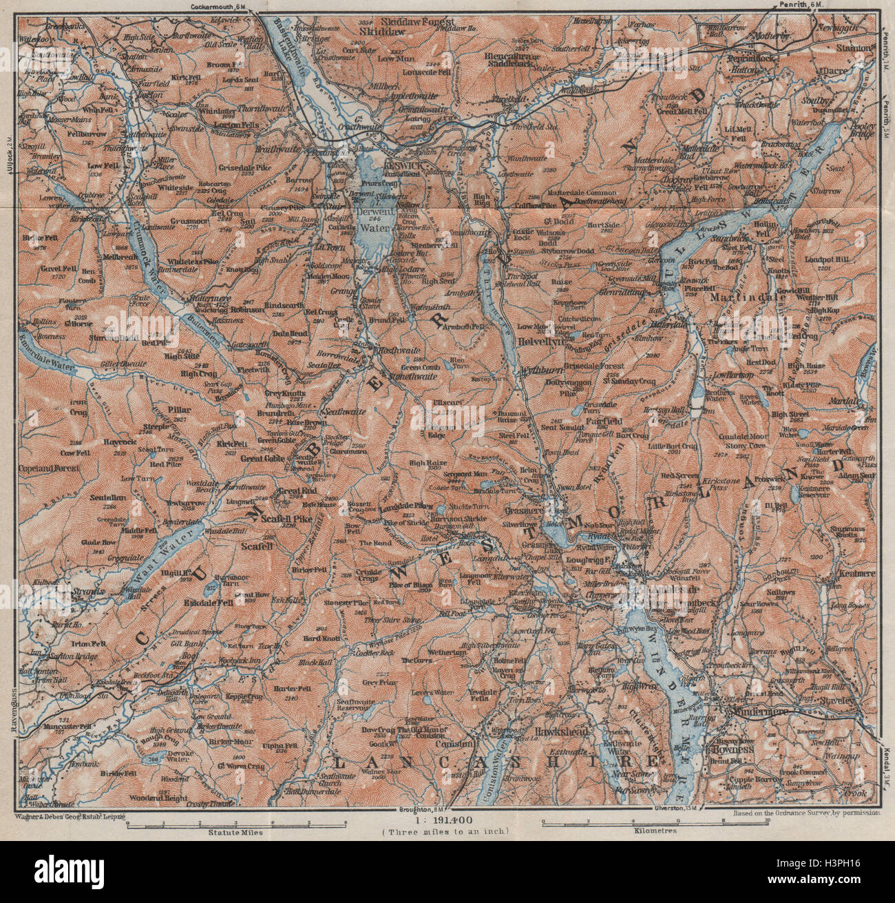 DER LAKE DISTRICT Topo-Karte. Keswick Wimdermere Grasmere Ambleside 1927 alt Stockfoto