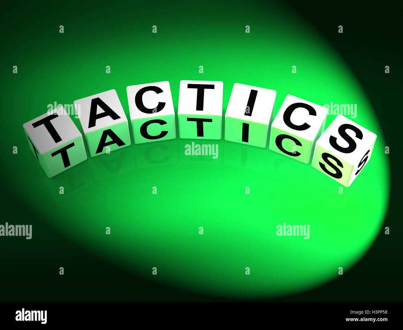 Taktik-Würfel zeigen Ansatz-Strategie und Technik Stockfoto