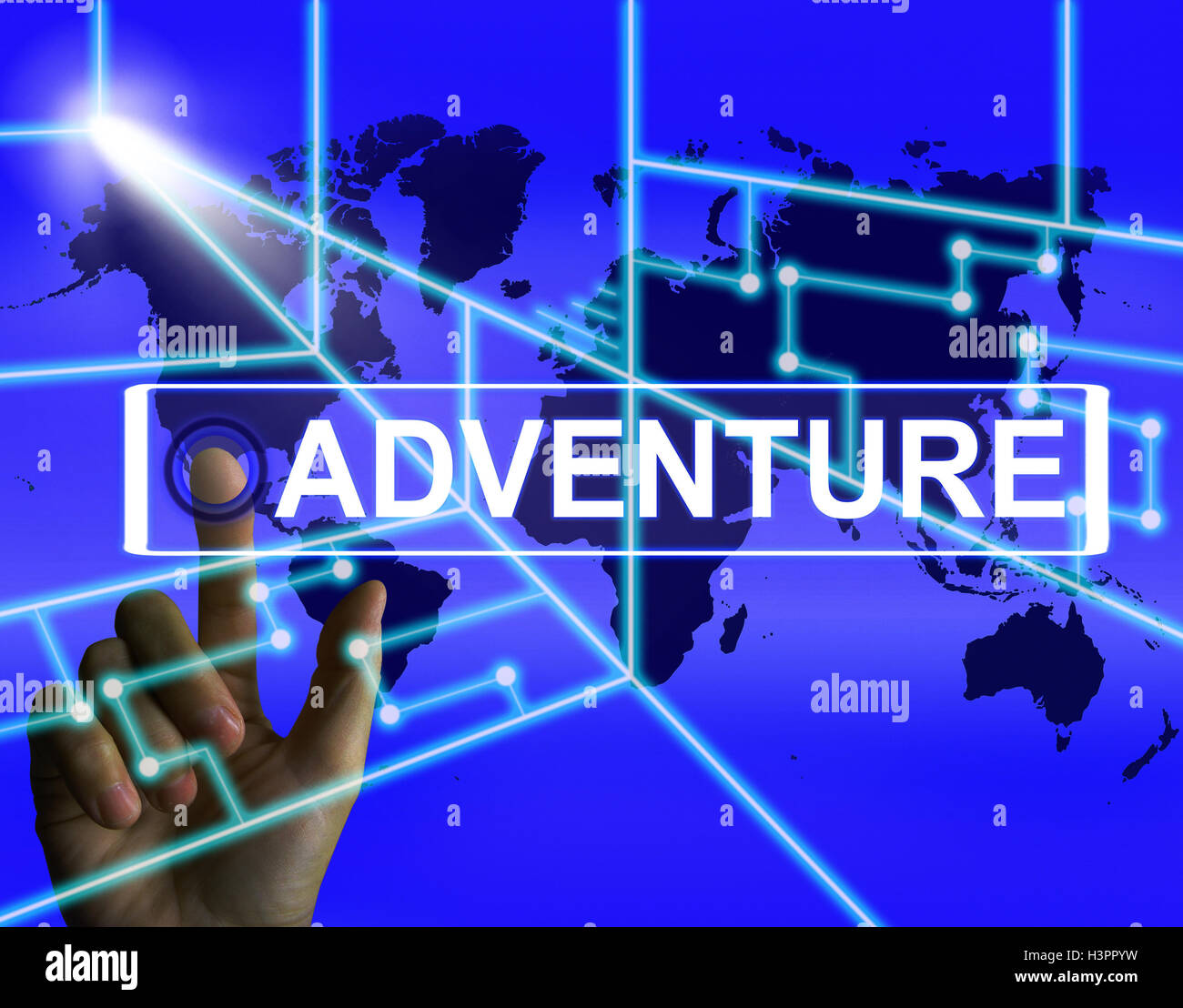 Abenteuer-Bildschirm stellt International oder Internet-Abenteuer Stockfoto