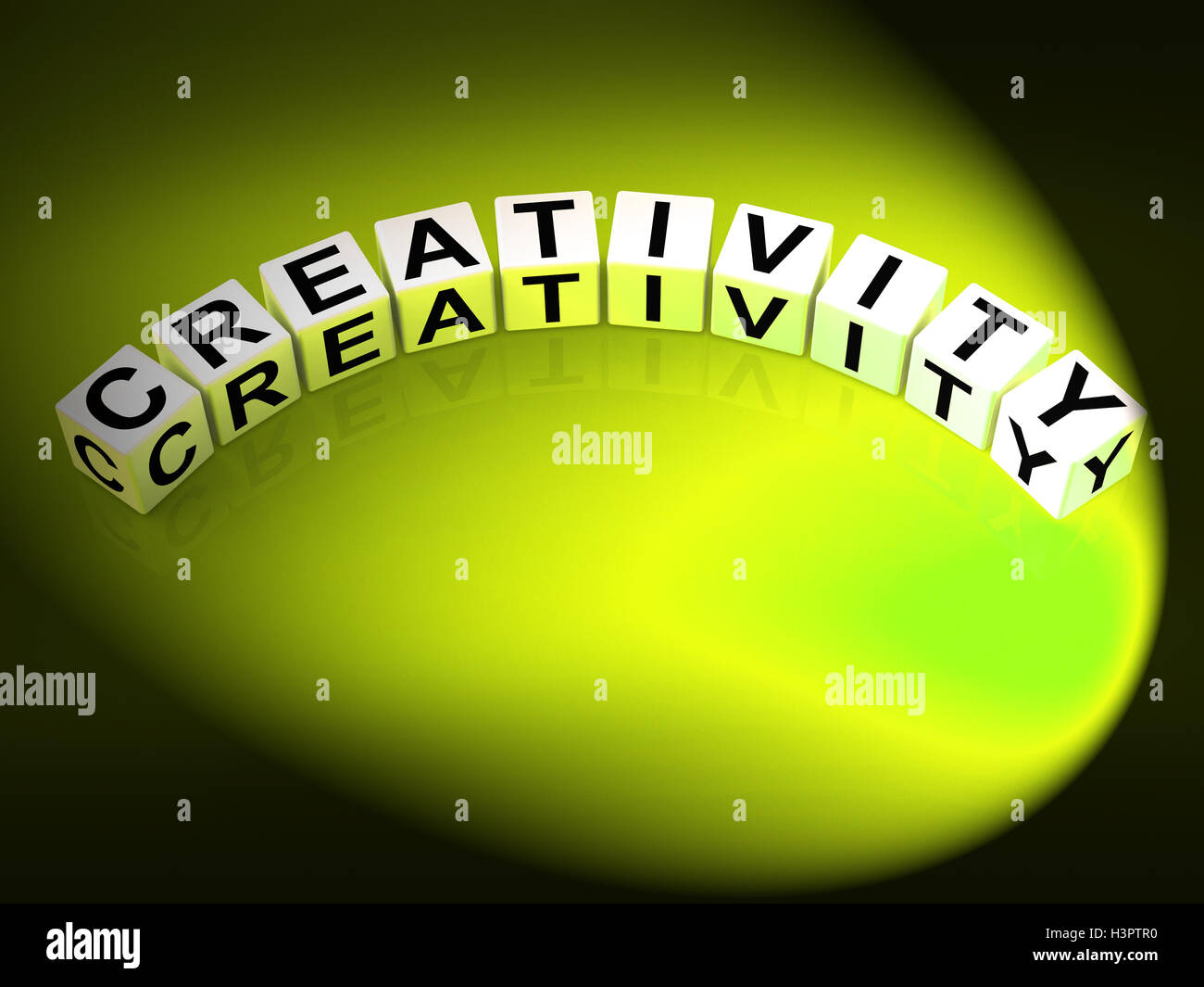 Kreativität Buchstaben bedeuten Erfindungsreichtum Inspiration und Ideen Stockfoto