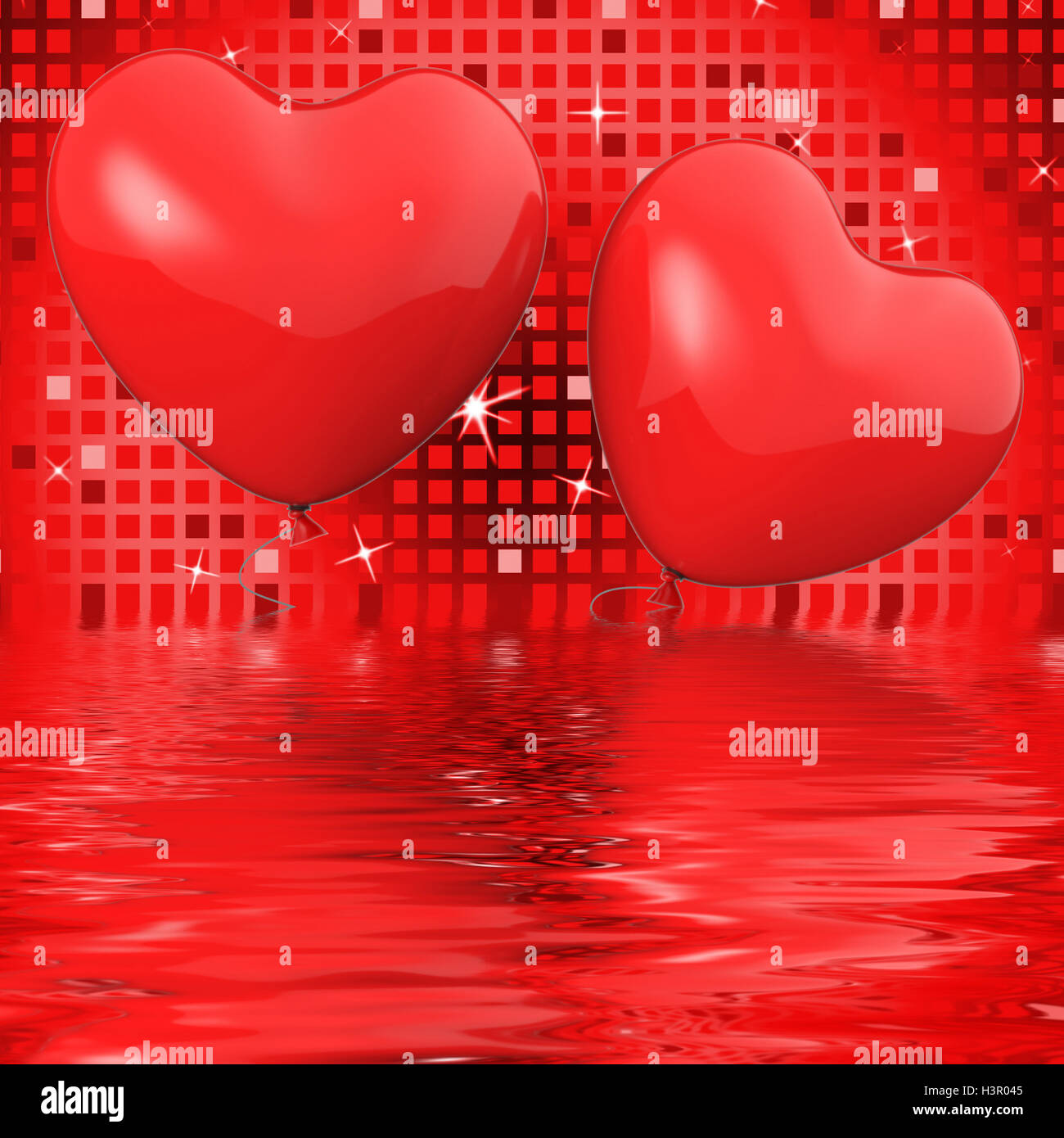 Herz Ballons zeigt romantische Dekoration oder Jubiläum Celeb Stockfoto