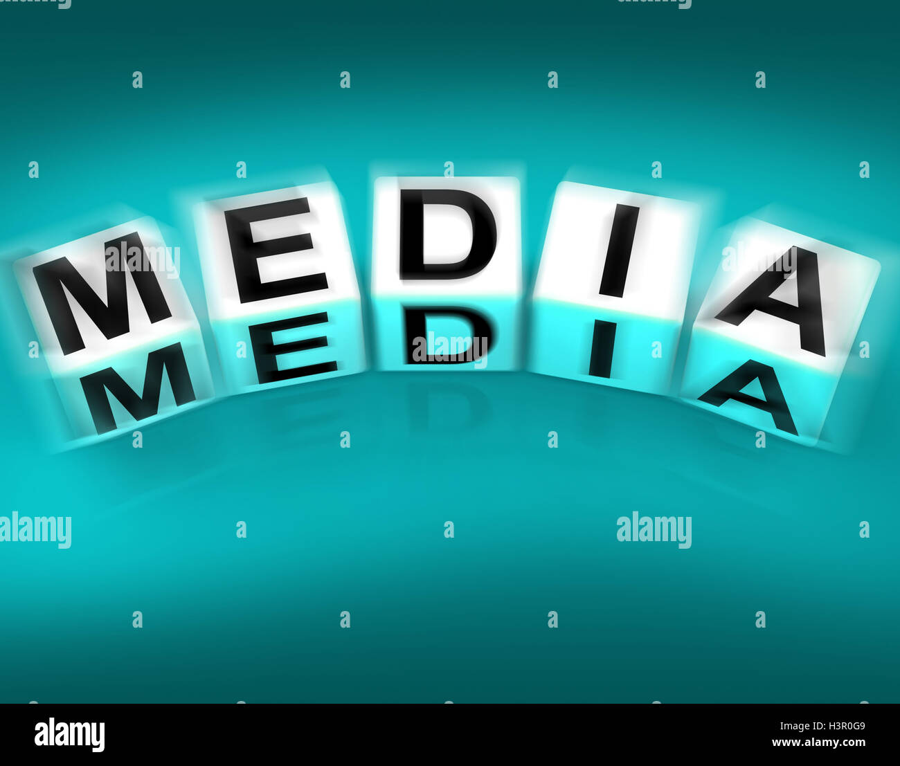 Media blockiert Displays Radio TV Zeitungen und Multimedia Stockfoto