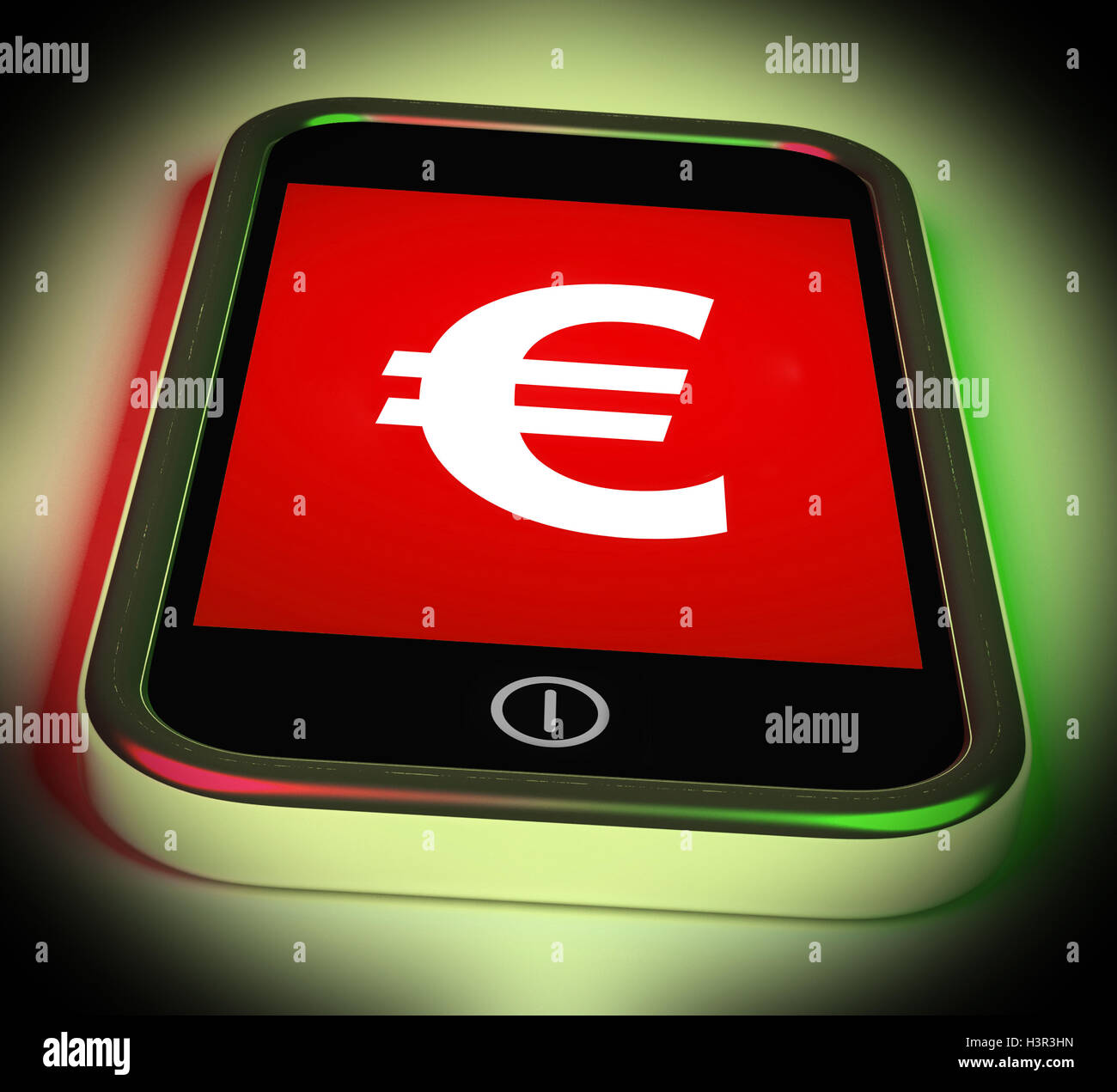 Euro-Zeichen auf dem Handy zeigt europäische Währung Stockfoto
