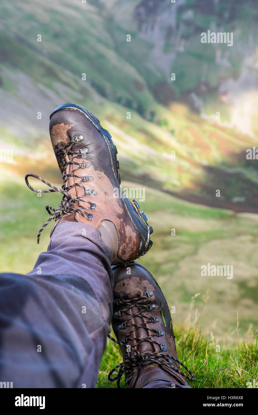 Ein Wanderer Stiefel "in Ruhe" in der Howgill-Fjälls Stockfoto