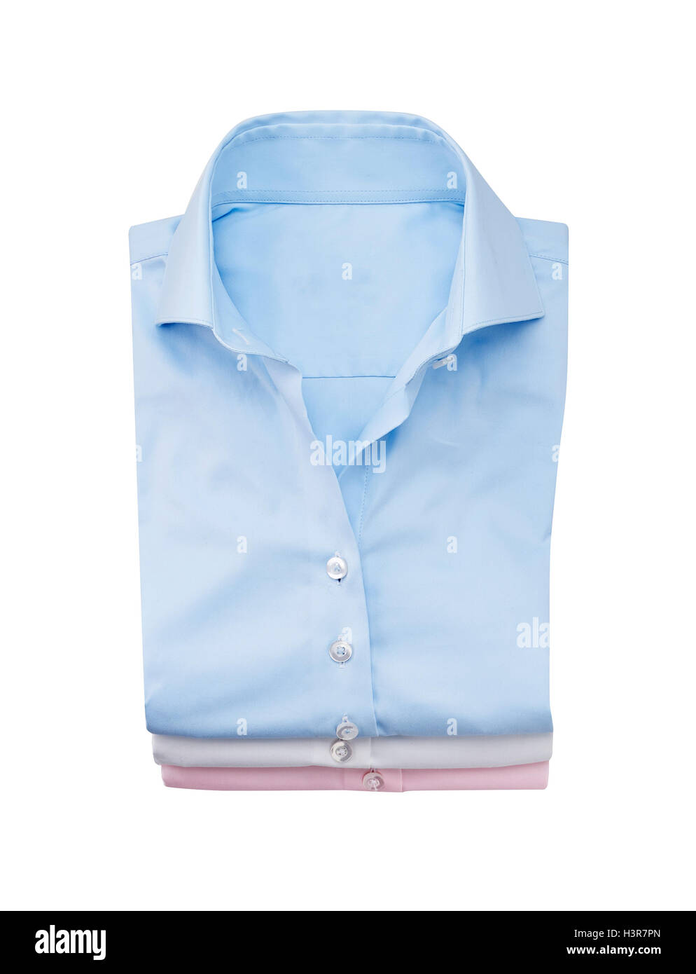 blaues Hemd gefaltet flach, isoliert auf white.with-Clipping-Pfad Stockfoto