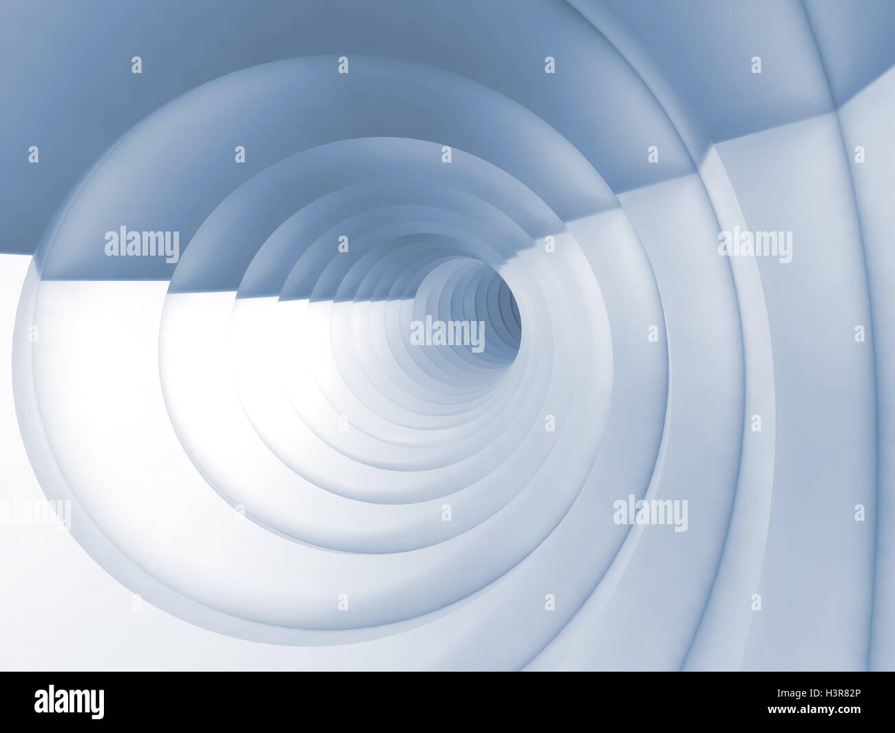 Abstrakte digitale Hintergrund, getönten weißen gebogenen Wirbel Tunnel innen, hellblau 3D-Illustration Stockfoto