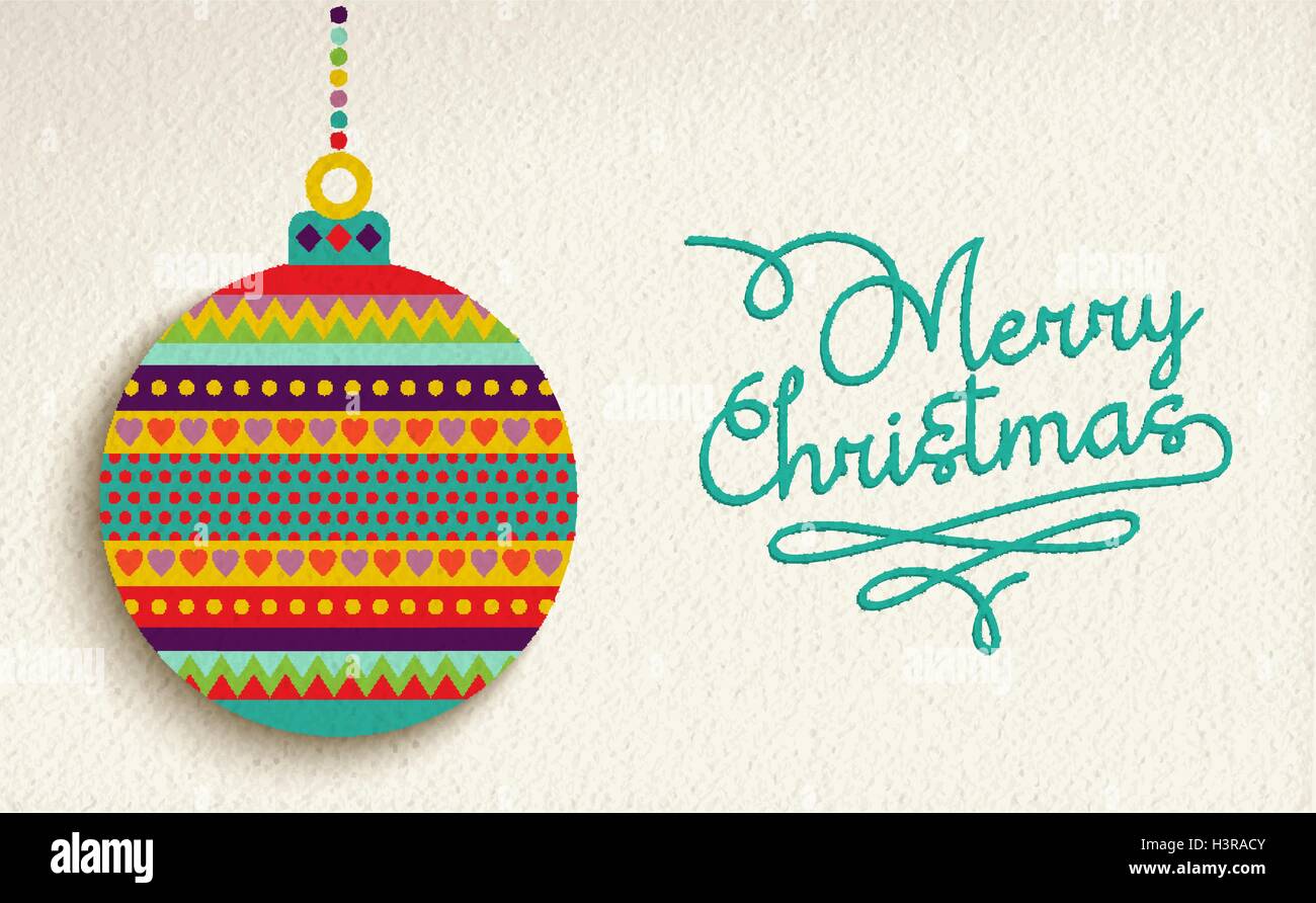 Frohe Weihnachten Grußkarten-Design, Urlaub Ornament Christbaumkugel mit Spaß Xmas Geometrien leuchtenden Farben aus. EPS10 Vektor Stock Vektor