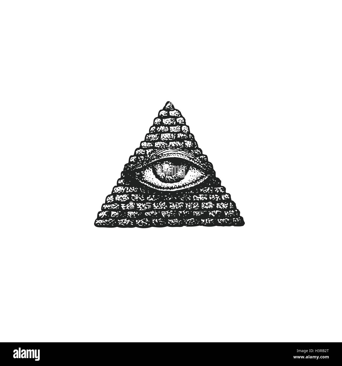 Vector schwarz Arbeit Tattoo Dot Kunst Hand gezeichnete Gravur Stil Auge der Vorsehung Illustration isoliert weißen Hintergrund Stock Vektor