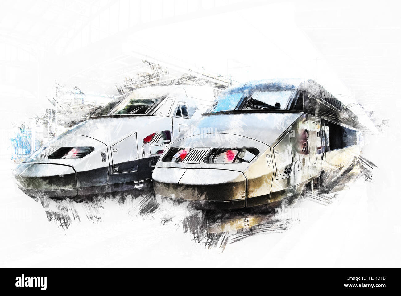 SNCF TGV-Züge auf Nord Bahnhof, Gare du Nord Stockfoto