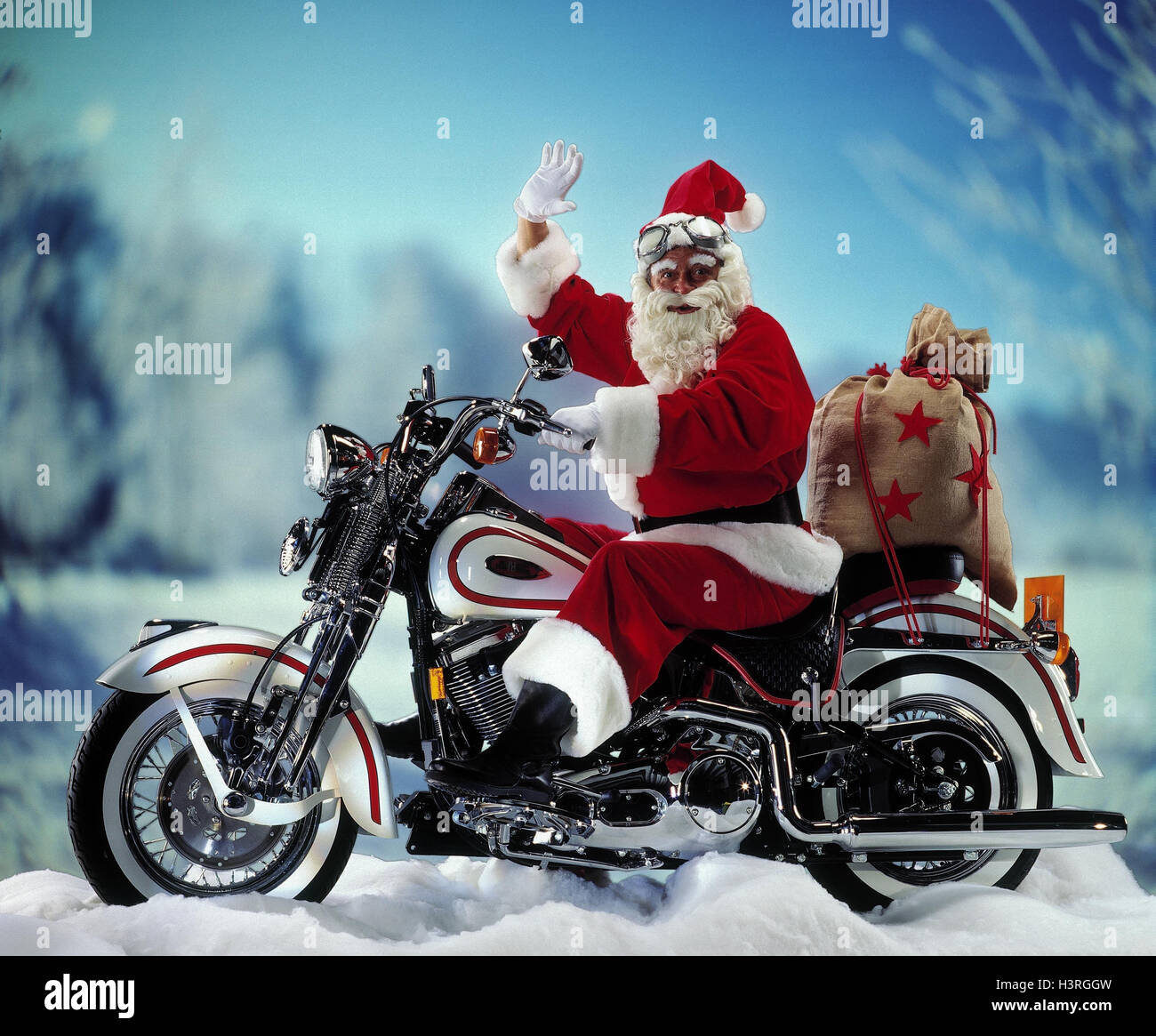 Santa Claus, MotorradWeihnachten, Santa, Laufwerk, Geste, Welle, Gruß