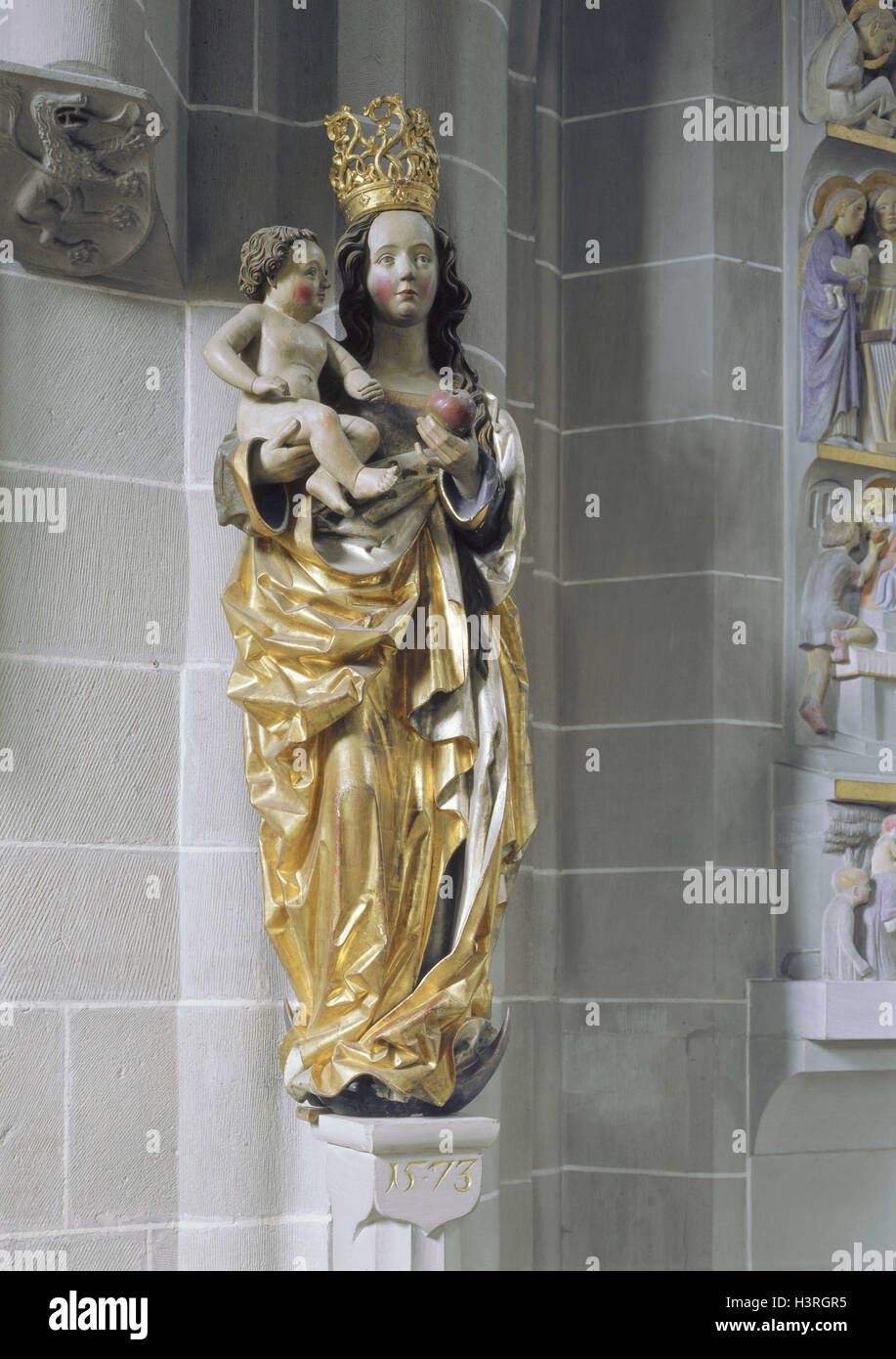 Schweiz, Zug, Kirche St. Oswald, Detail, Madonna, Kirche, Innenasicht, Marien Statue, Statue, glauben, Religion, Stockfoto