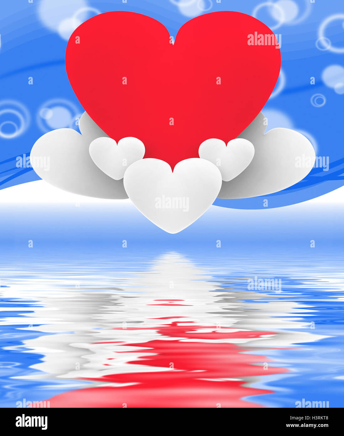 Herz an Herz Wolken zeigt romantische Phantasie und Träume Stockfoto