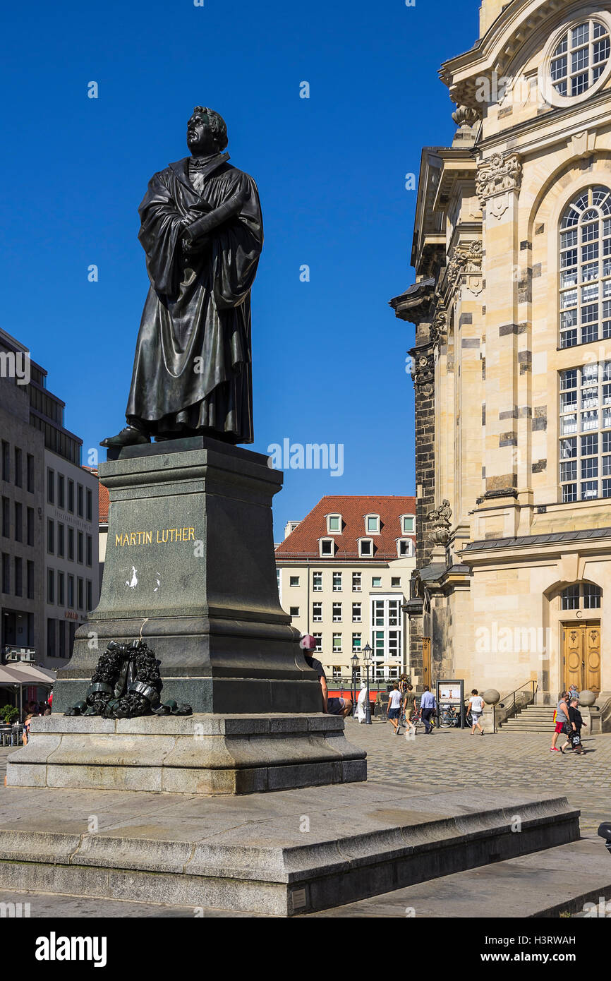 Statue von Doktor Martin Luther, Dresden, Sachsen, Deutschland. Stockfoto