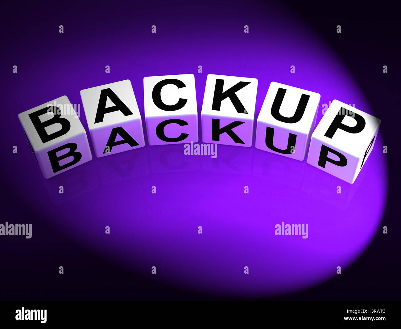Backup Würfel bedeuten Store wiederherstellen oder Dokumente oder Dateien übertragen Stockfoto