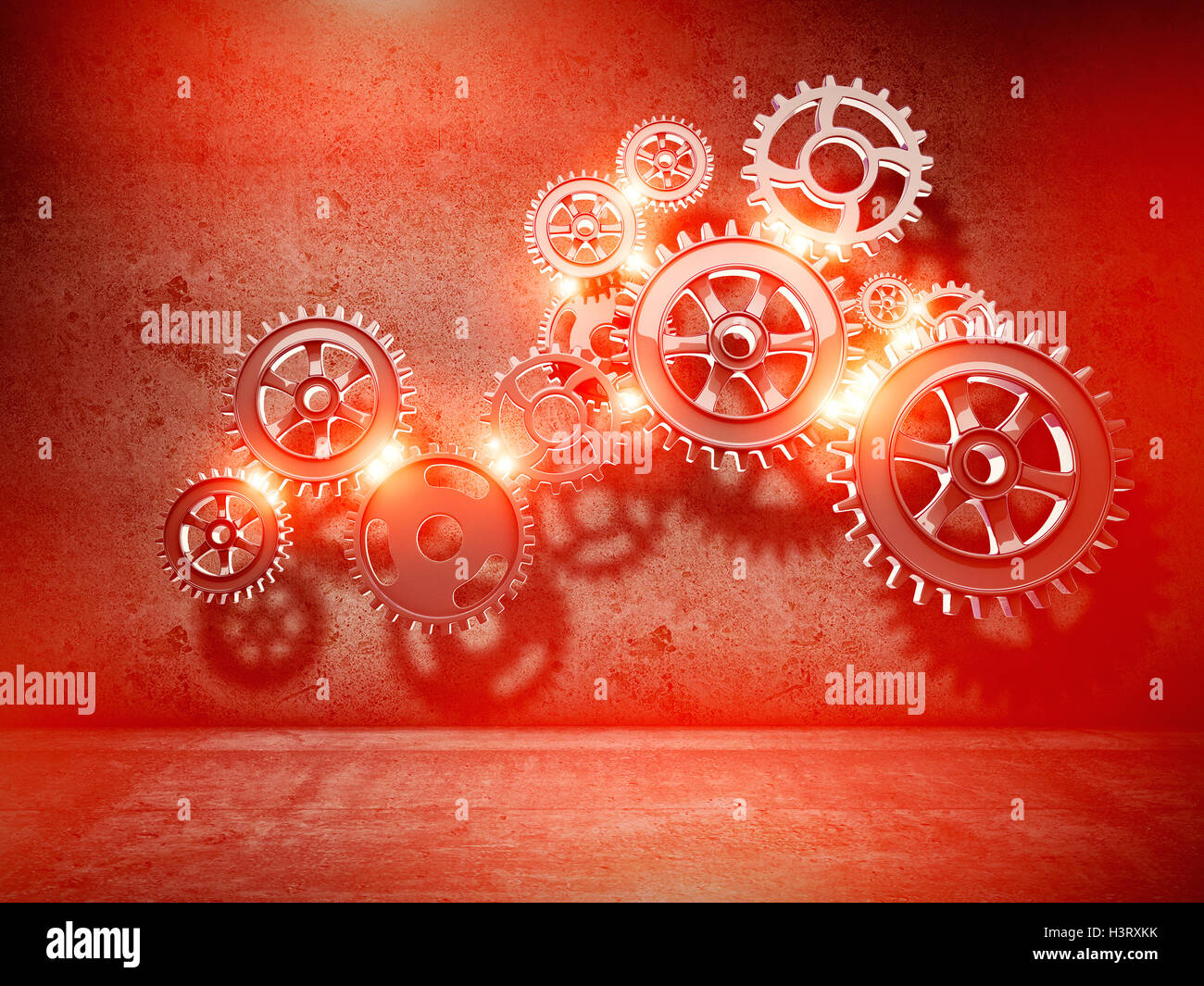 3D-Rendering des roten Metallgetriebe Stockfoto