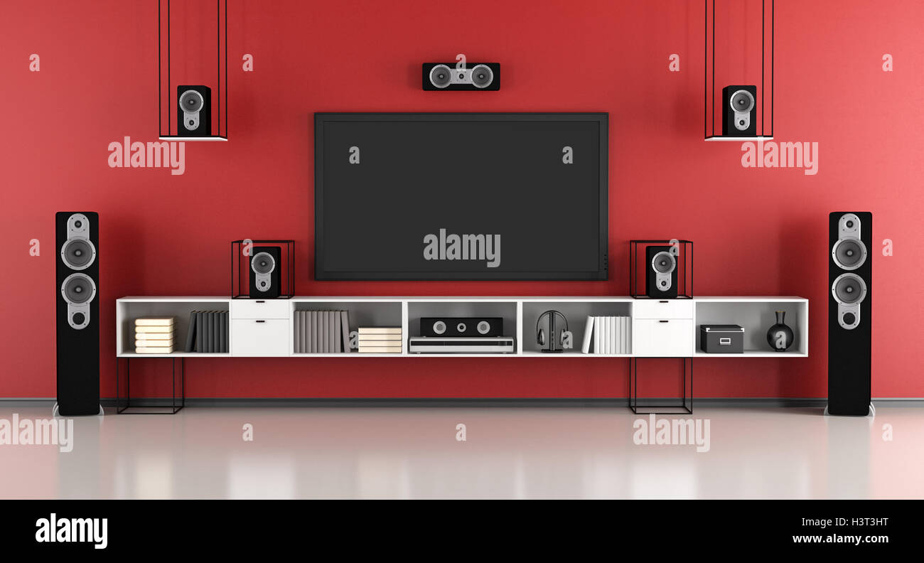 zeitgenössische rot und schwarz home Cinema System - 3d rendering Stockfoto