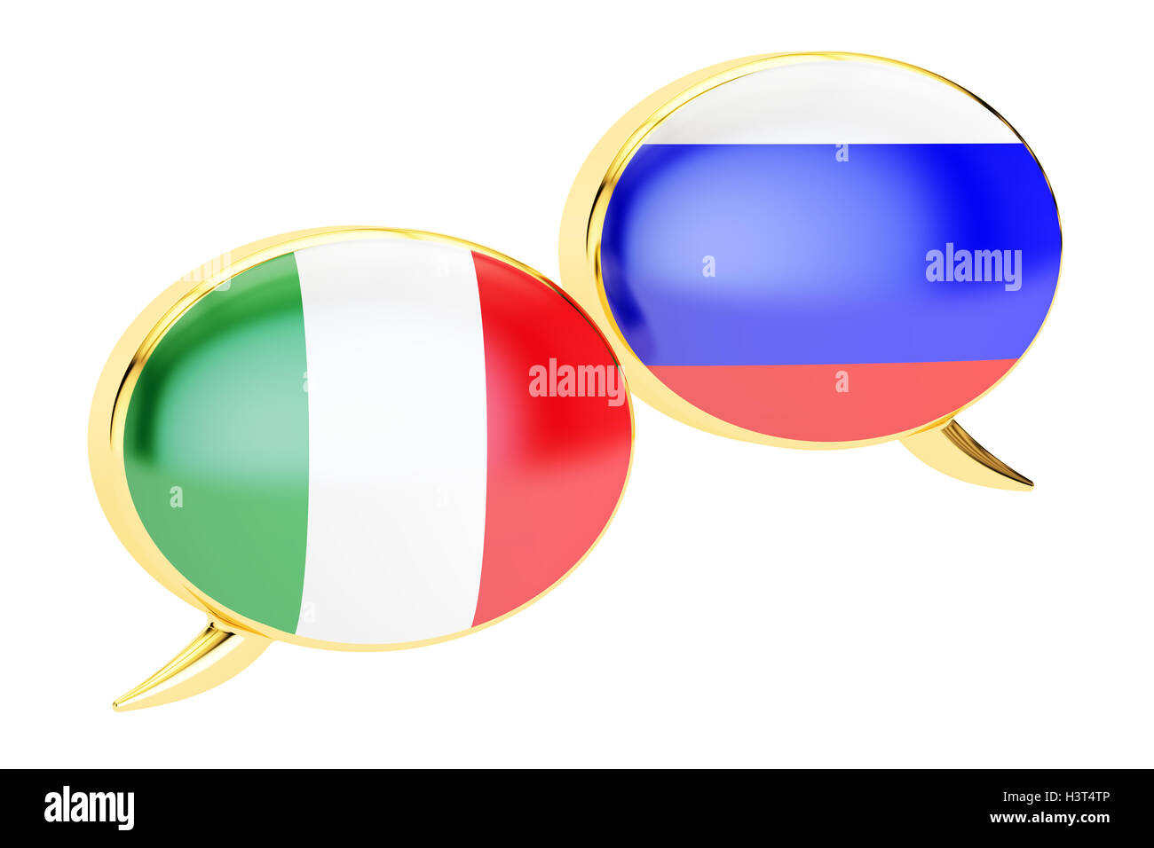 Sprechblasen, Italienisch-russischen Dialog Konzept, 3D-Rendering isolierten auf weißen Hintergrund Stockfoto