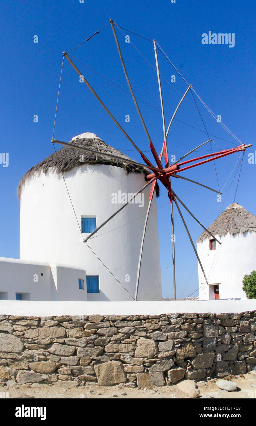Kultige Windmühle in Chora, Mykonos, Griechenland Stockfoto