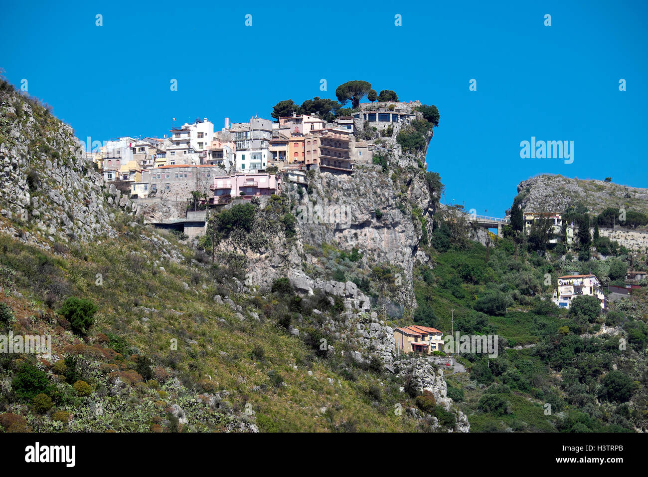 Castelmola, in der Nähe von Taormina, Provinz Messina, Sizilien, Italien Stockfoto