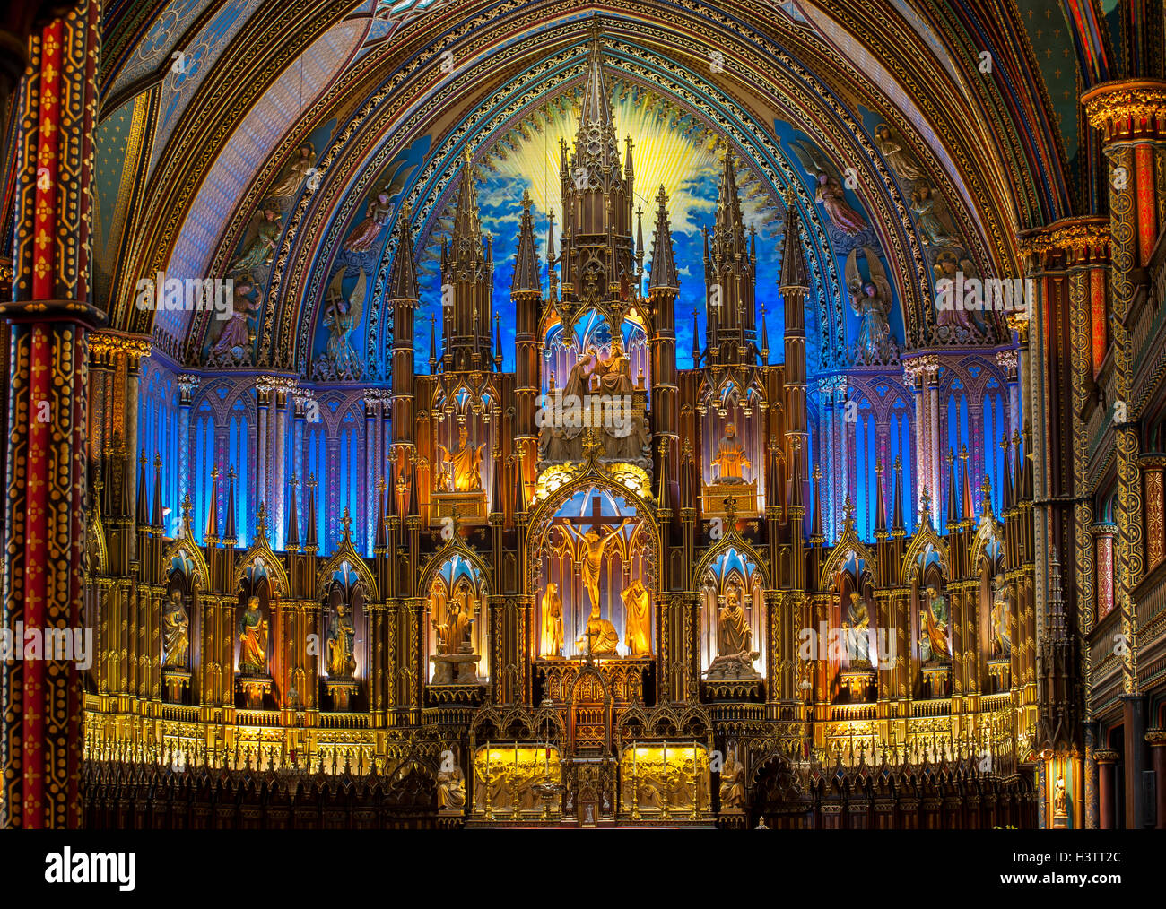 Innenraum der Basilika Notre Dame, Gothic Revival-Architektur, erbaut zwischen 1824 und 1829, Montreal, Quebec, Kanada Stockfoto