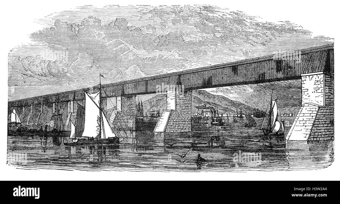 Die Victoria Bridge, früher bekannt als Victoria Jubilee Bridge, eröffnet im Jahre 1859, ursprünglich als eine röhrenförmige Brücke, entworfen von Robert Stephenson. Es war der erste, der den St. Lawrence River, Montreal, Quebec mit der Südküste Stadt Saint-Lambert verknüpfen erstrecken. Stockfoto
