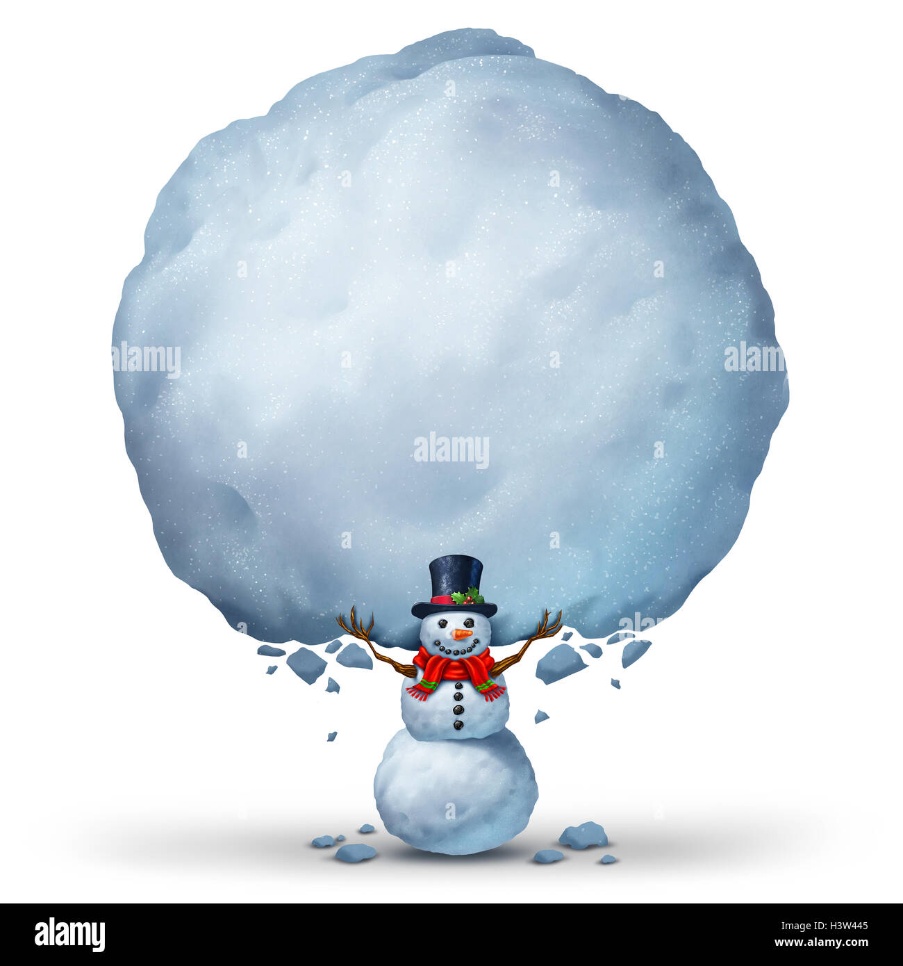 Schneemann mit leeren Schnee Schild mit textfreiraum als ein Winter Urlaub Feier Banner oder einen Schnee-Charakter hält einen Schneeball als Weihnachten oder kalten Saison Zeichen mit 3D Abbildung Elemente. Stockfoto