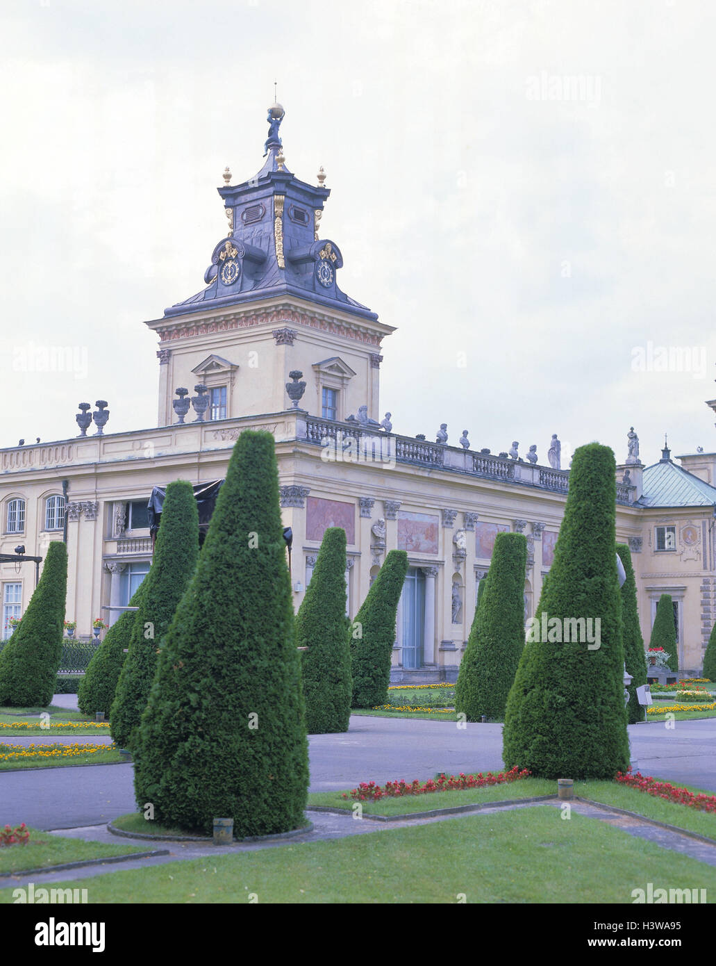 Polen, Warschau, Schloss Wilanow, Eckturm, Barockgarten, detail, Europa, Rzeczpospolita Polska, Warschau, Stadt, Hauptstadt, Stadt, Teil Stadt, Sehenswürdigkeit, sperren, Wilanow, Residenz, königliche Residenz, Schloss, Gebäude, Struktur, Architektur, Archit Stockfoto