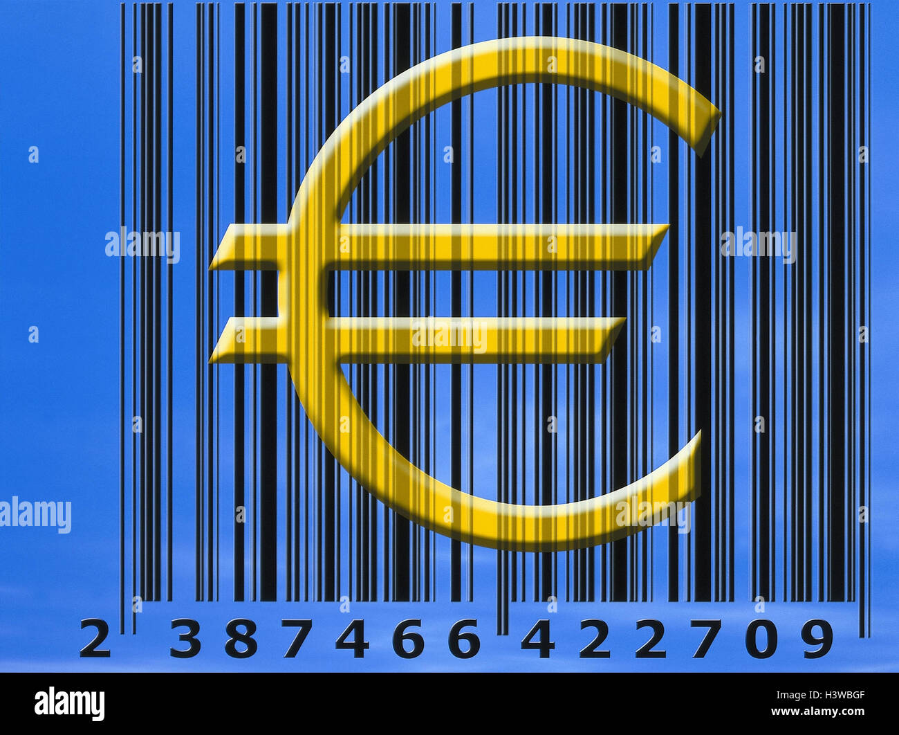 Bar-Code, Währung Figur, Euro, Composing, Wirtschaft, Finanzen, Währung, Einheitswährung, Europa, EWWU, WWU, der EU, der Europäischen Union, Währungssystem, Einheit, Umstellung, Barcode Stockfoto
