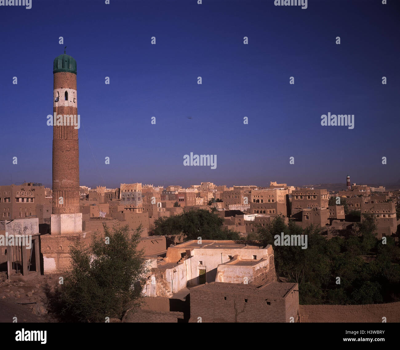 Jemen, Sada, Blick auf die Stadt, Minarett, Arabien, Nord-Jemen, Stadt, Halbinsel, außerhalb Zaiditen, heilige Zentrum, Einträge in Übereinstimmung mit. Originator Stockfoto