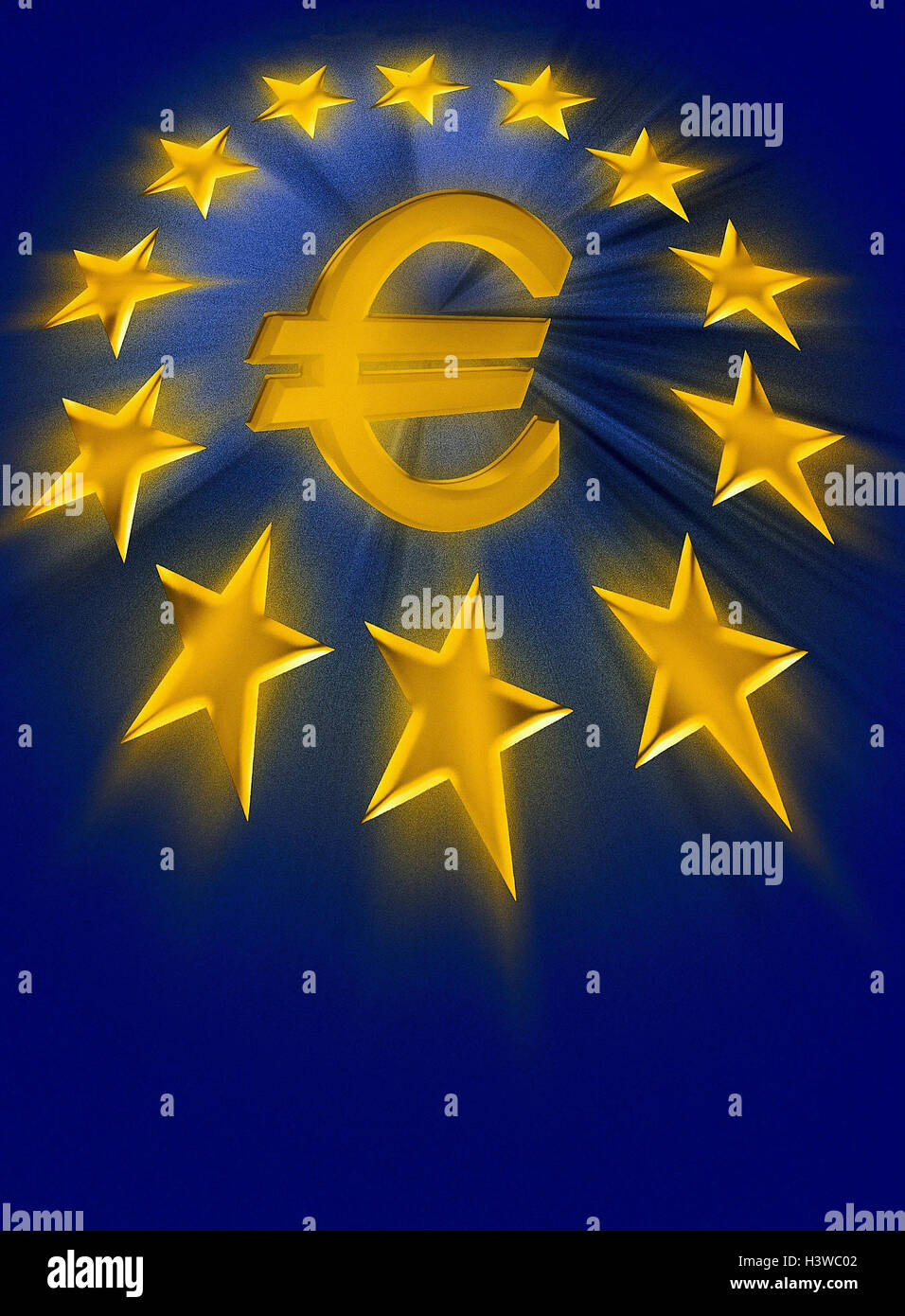 Symbol, Europäische Währungsunion, Abbildung Währung, Euro, EU Sterne, [M], EWWU, WWU, der EU, der Europäischen Union, Währung, Einheitswährung, Währungssystem, Einheit, Europa Stockfoto