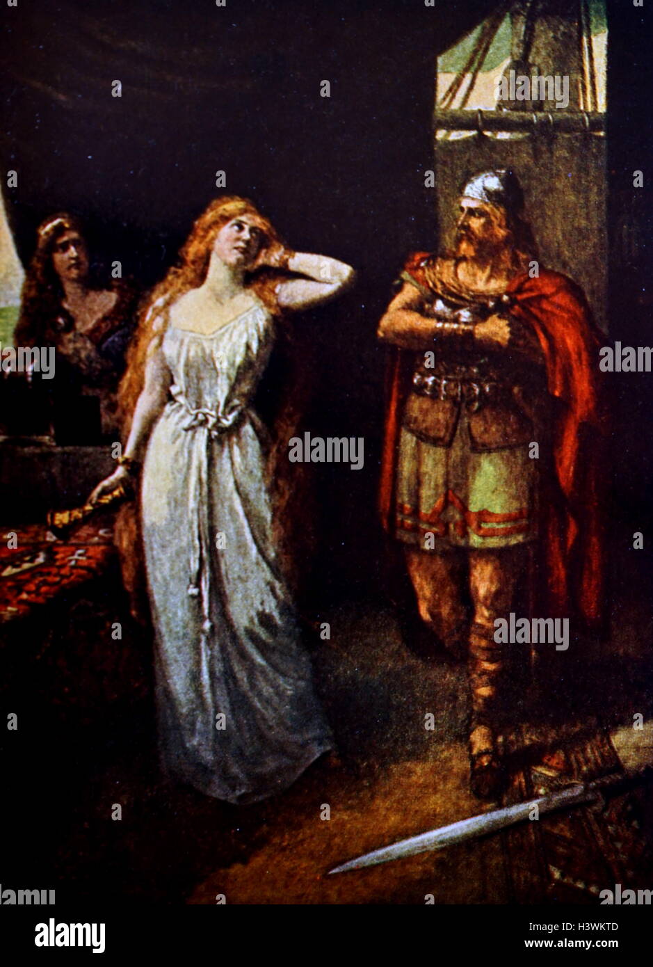 Gemälde der Darstellung einer Szene aus der Oper Tristan und Isolde von Richard Wagner (1813) Ein deutscher Komponist, Regisseur, Polemiker, und Dirigent. Vom 19. Jahrhundert Stockfoto Gemälde der Darstellung einer Szene aus der Oper Tristan und Isolde von Richard Wagner (1813) Ein deutscher Komponist, Regisseur, Polemiker, und Dirigent. Vom 19. Jahrhundert Stockfoto
