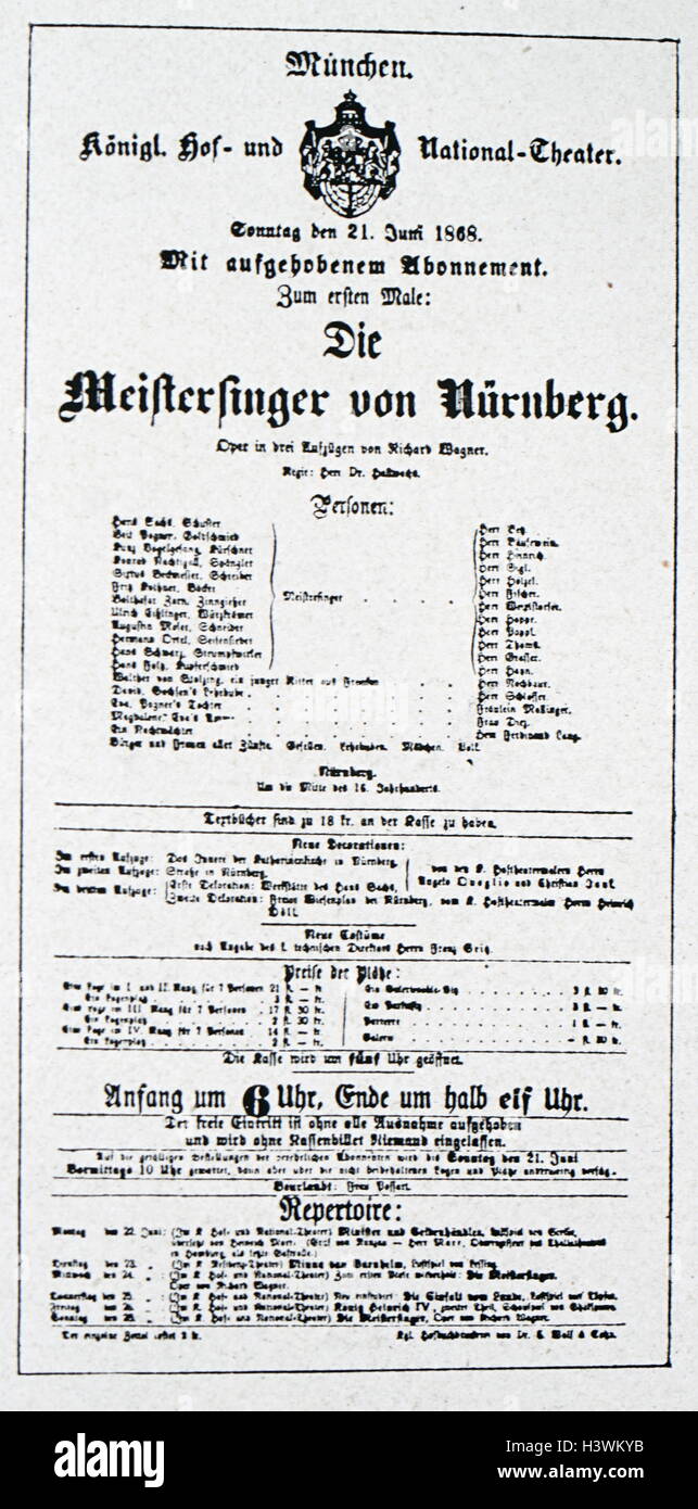 Programm für die Oper Tristan und Isolde von Richard Wagner (1813) Ein deutscher Komponist, Regisseur, Polemiker, und Dirigent. Vom 19. Jahrhundert Stockfoto