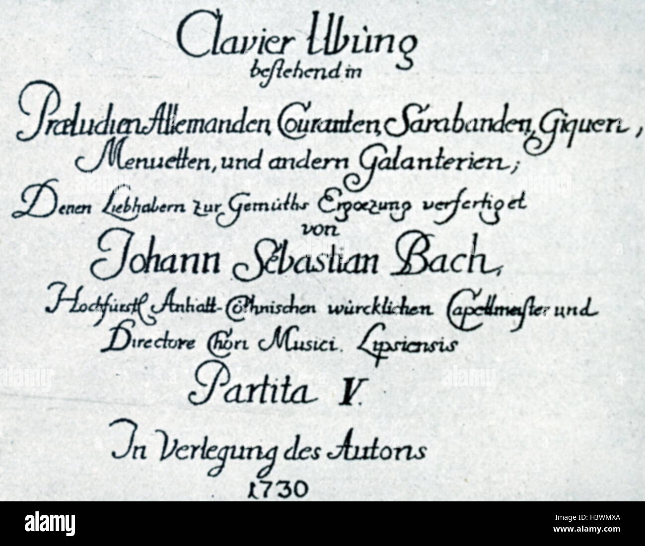 Abdeckung für Musik von Johann Sebastian Bach (1685-1750), deutscher Komponist und Musiker des Barock. Vom 18. Jahrhundert Stockfoto