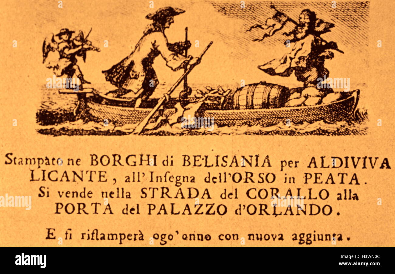 Abdeckung für Il Teatro alla Moda, ein satirisches Pamphlet, von Benedetto Marcello (1686-1739), italienischer Komponist, Schriftsteller, Anwalt, Richter und Lehrer. Vom 18. Jahrhundert Stockfoto
