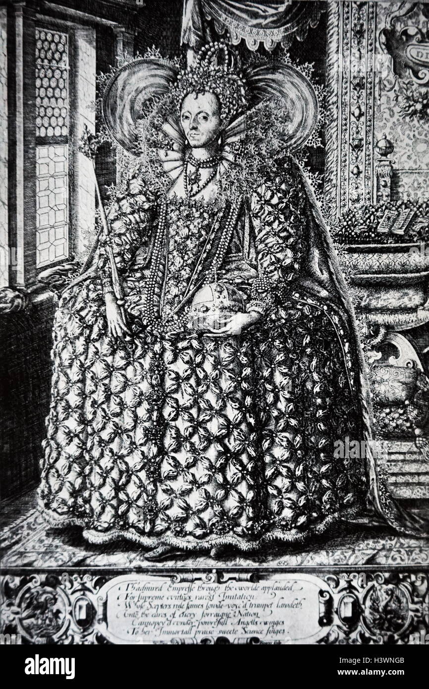 Kupferstich von Königin Elisabeth i. von England (1533-1603) Königin von England. Datiert aus dem 16. Jahrhundert Stockfoto