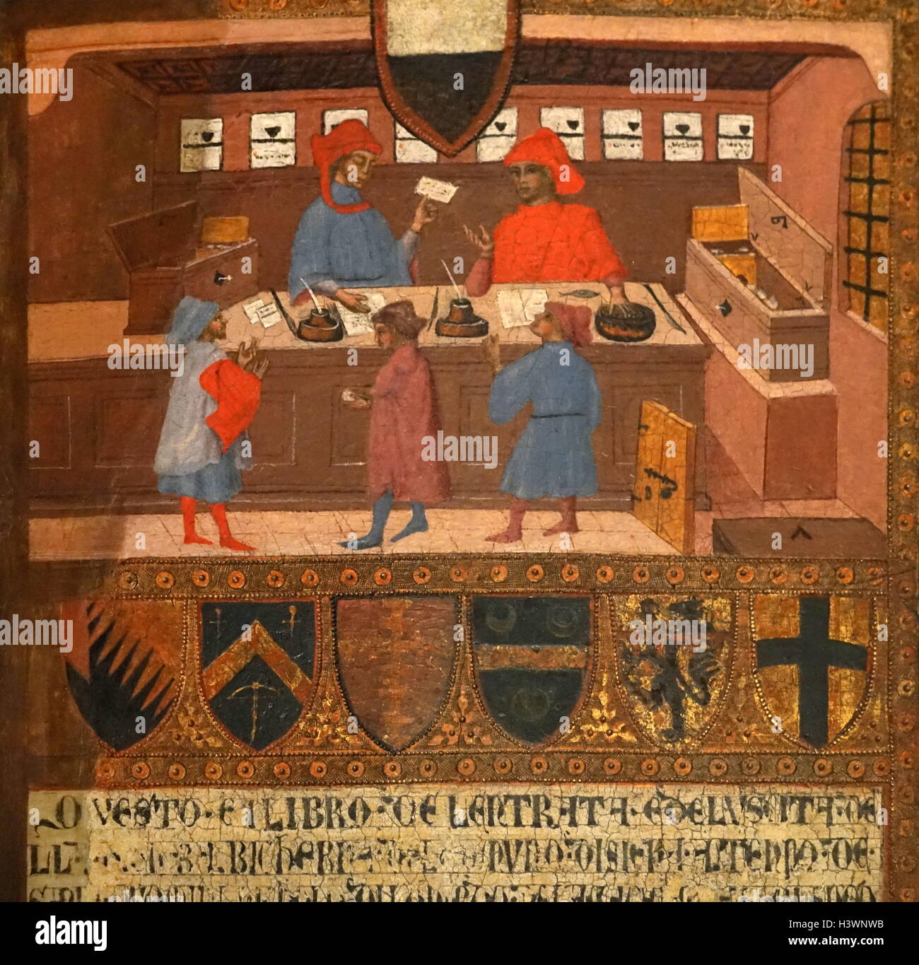 Abdeckung für ein Konto Buch von der Werkstatt von Paolo di Giovanni Fei (1345-1411) ein Maler der Sieneser Schule. Vom 14. Jahrhundert Stockfoto