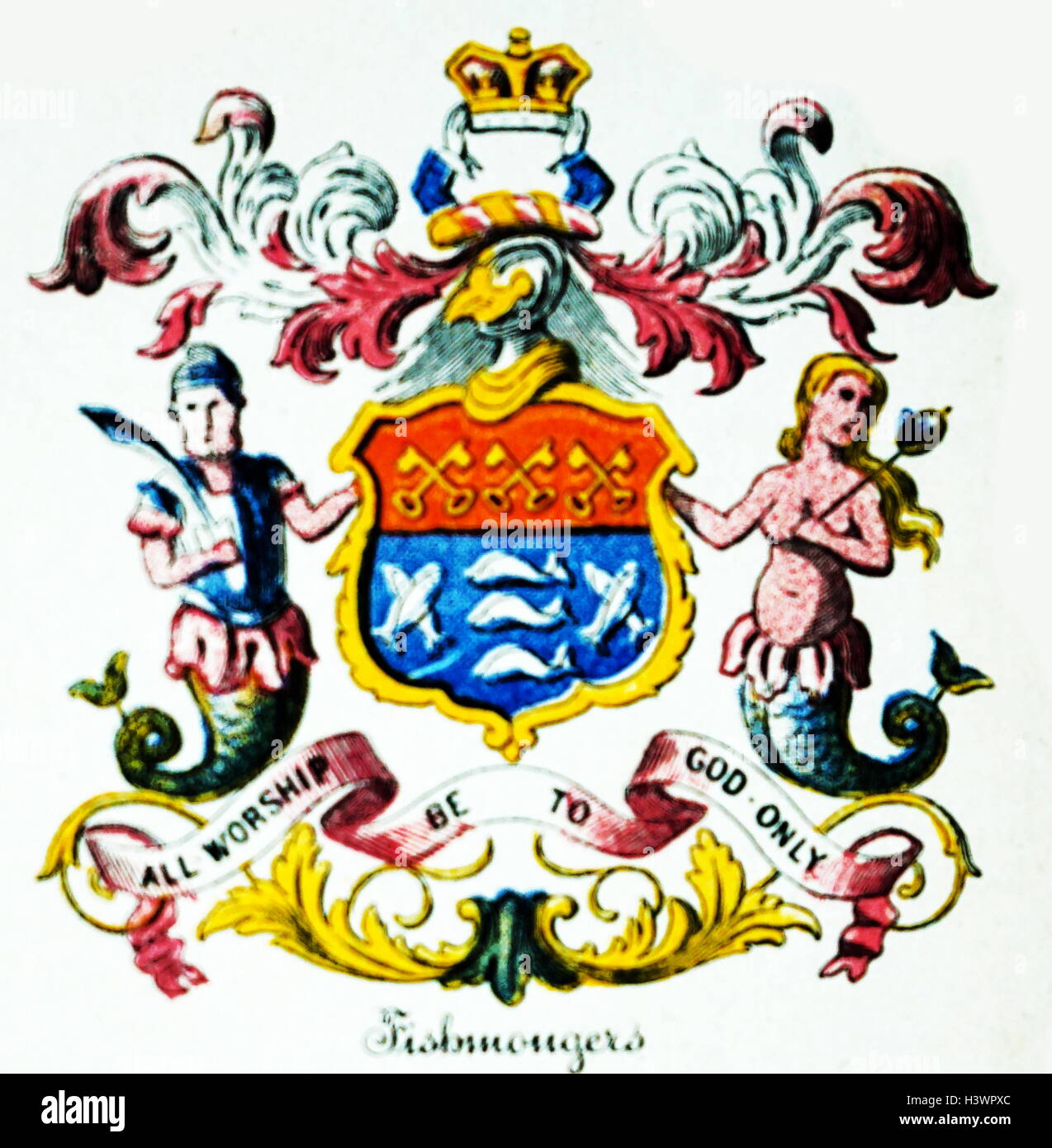 Wappen der Fischhändler Unternehmen. Datiert aus dem 16. Jahrhundert Stockfoto