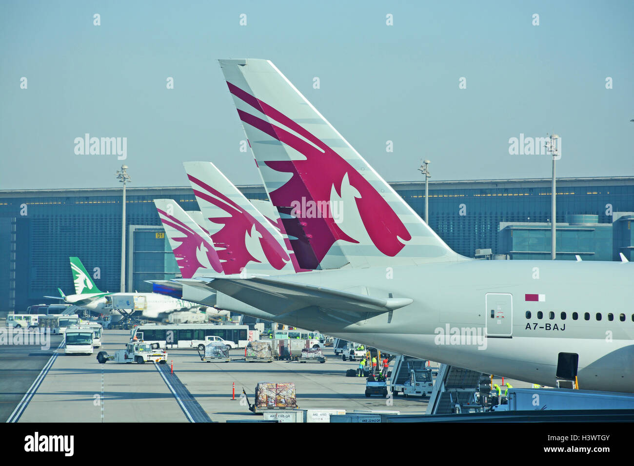 Flugzeuge der Qatar Airways Hamad International Airport Stockfoto