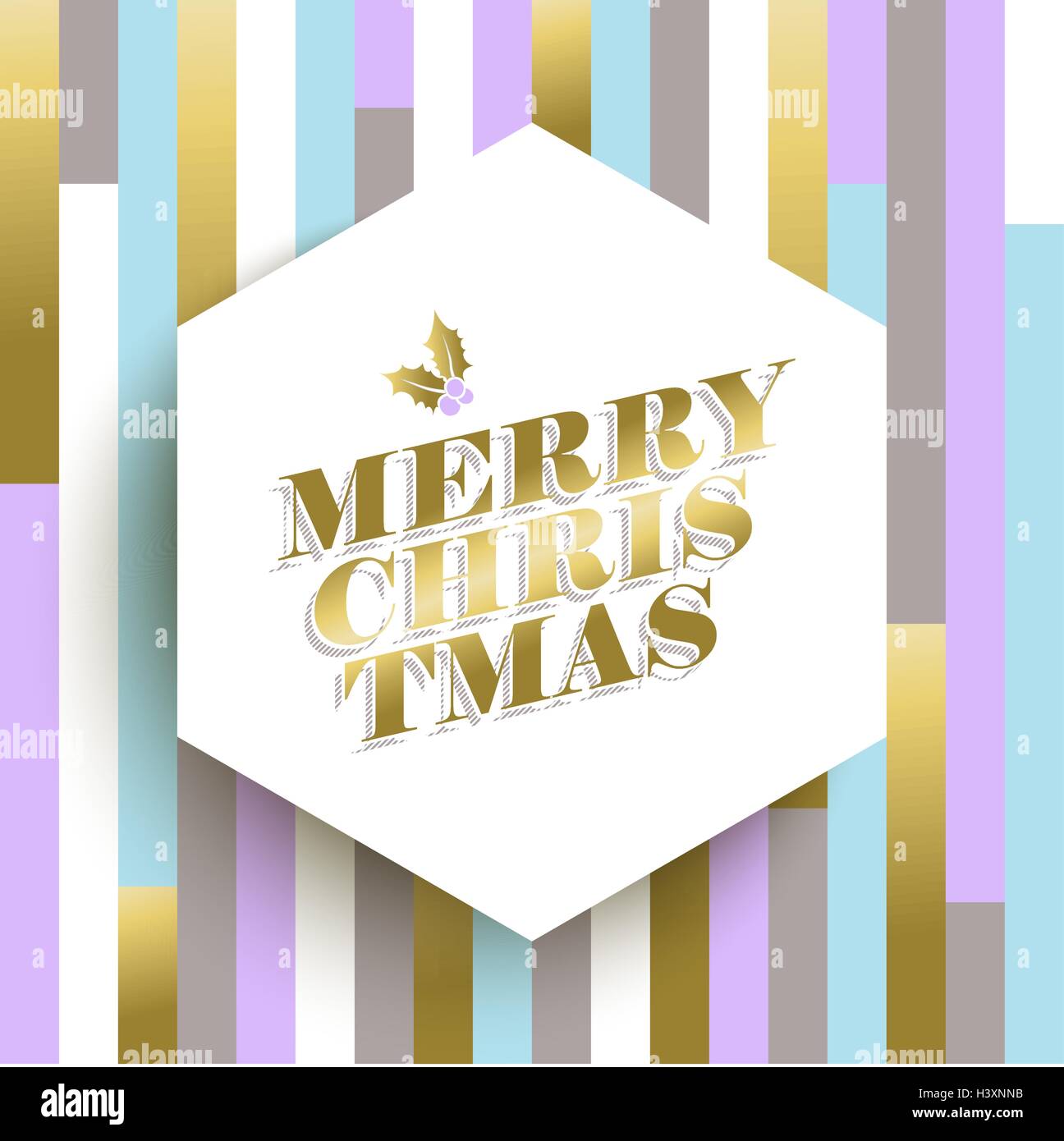 Frohe Weihnachten-Design in gold Farbe mit Mistel Dekoration zur Weihnachtszeit auf Vintage Streifen Hintergrund. EPS10 Vektor. Stock Vektor