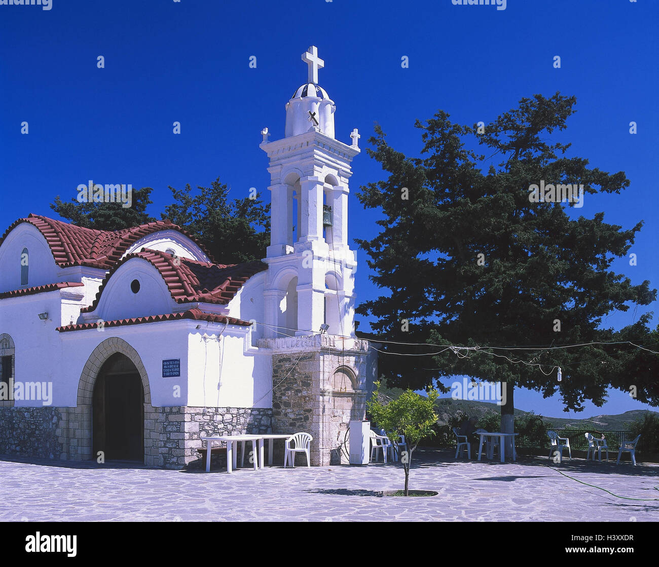 Griechenland, Rhodos, in der Nähe, Messanagros, Kloster Moni Skiadi, Dodekanes, Insel, Kirche, Struktur, Kultur, Ort von Interesse, Religion, glauben Stockfoto