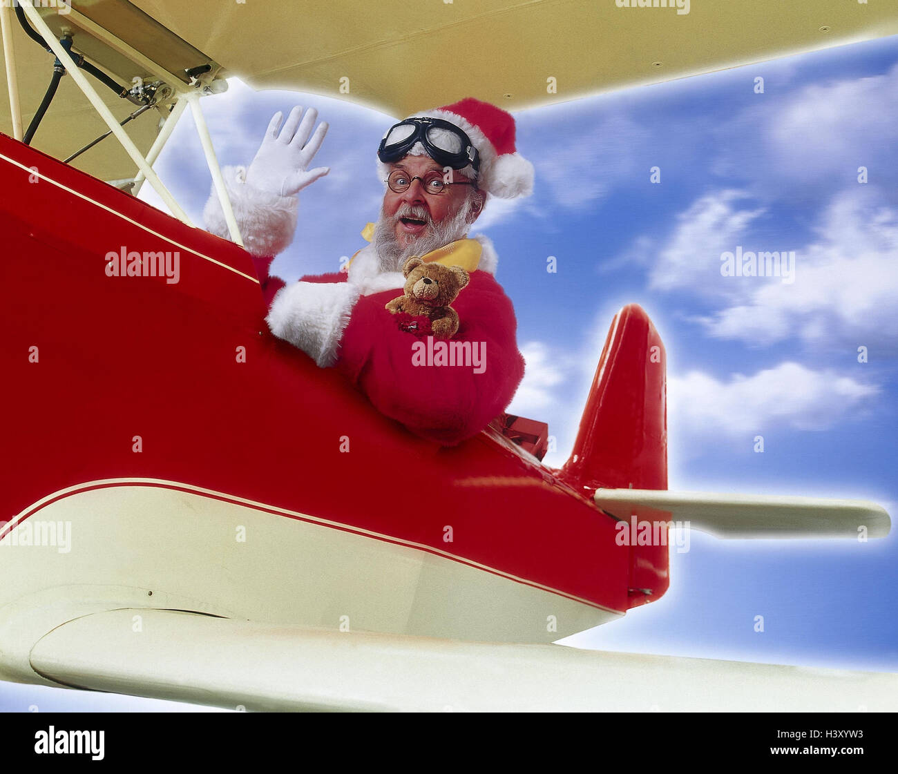 Sport Flugzeug Detail Santa Claus fliegen wave komponieren Weihnachten Weihnachszeit 