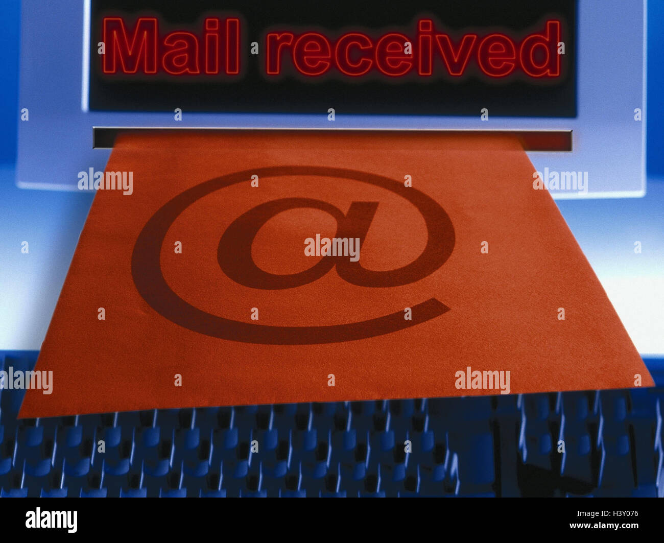 Computer, Icon, E-mail, Rezeption, Nachricht, Mitteilung, Nachricht, Informationen, Post., elektronisch, elektronische E-mail erhalten, Eingang, Telekommunikation, Verbindung, im Symbol, Stockfoto