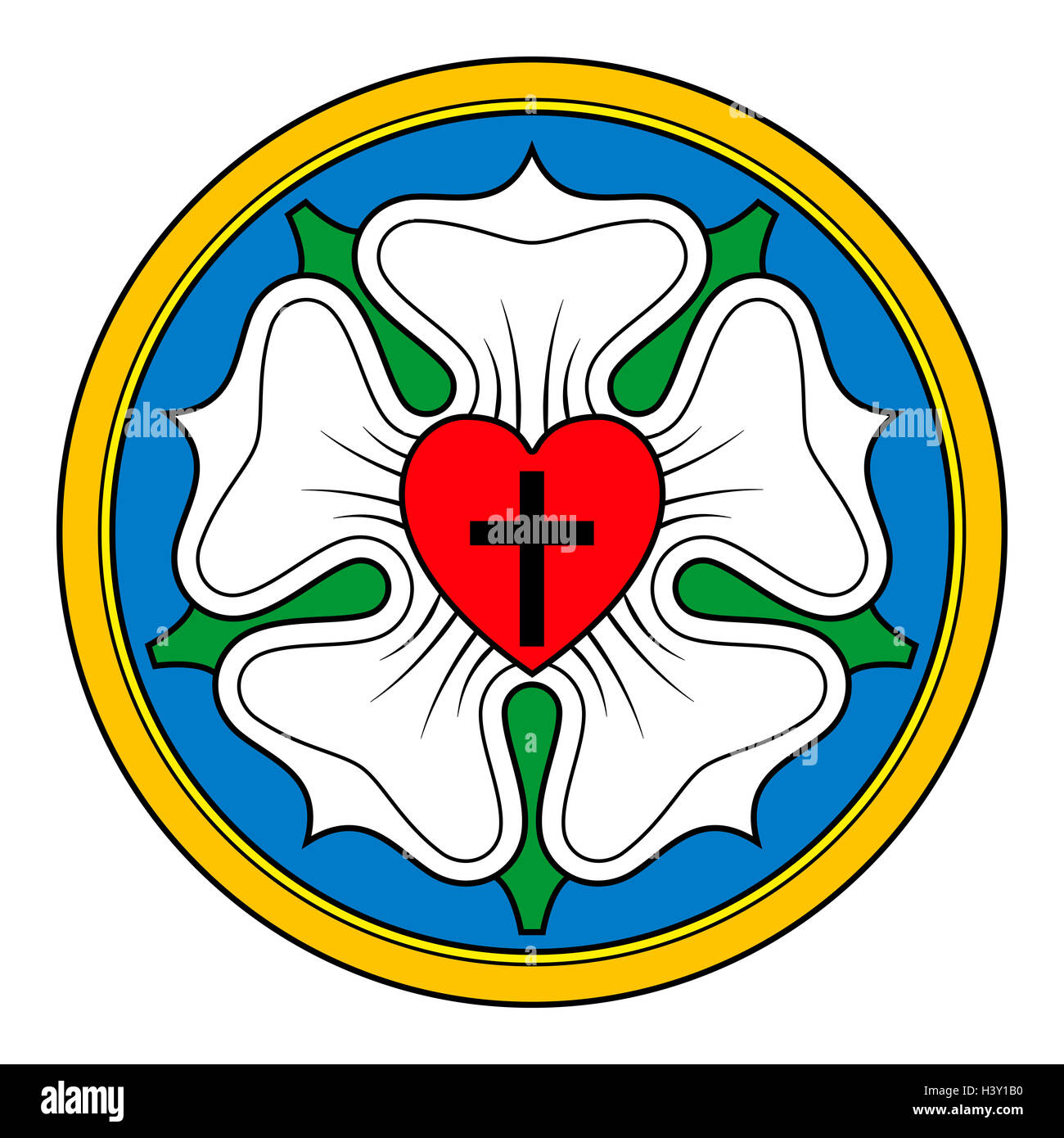 Luther-Rose, auch Luther Siegel, Symbol des Luthertums, als Ausdruck seiner Theologie von Martin Luther verwendet. Stockfoto
