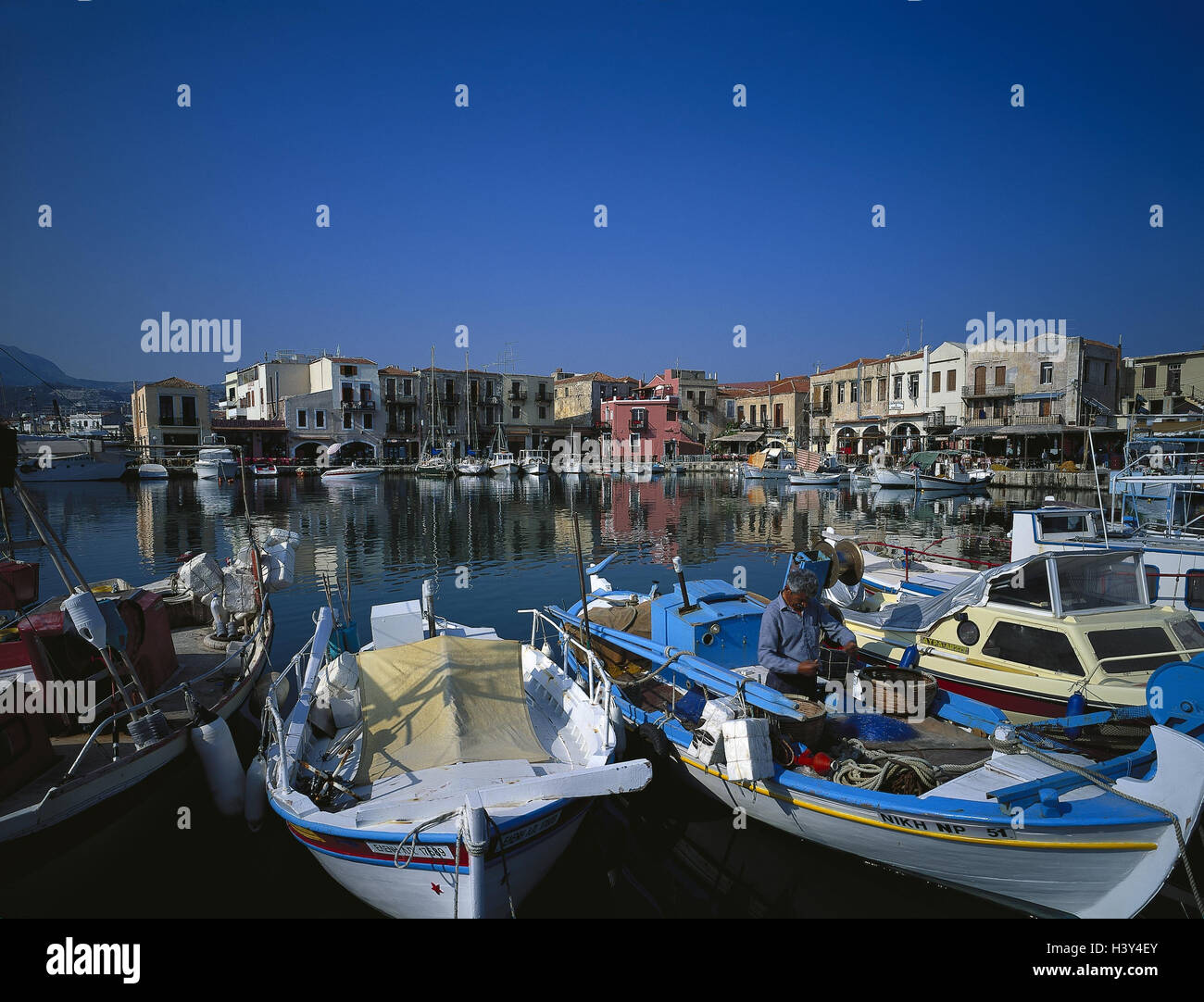 Griechenland, Kreta, Rethymnon, Fischerei Hafen Autor benennen zwingend, Insel, lokale Ansicht, Hafen, Angelboote/Fischerboote Stockfoto
