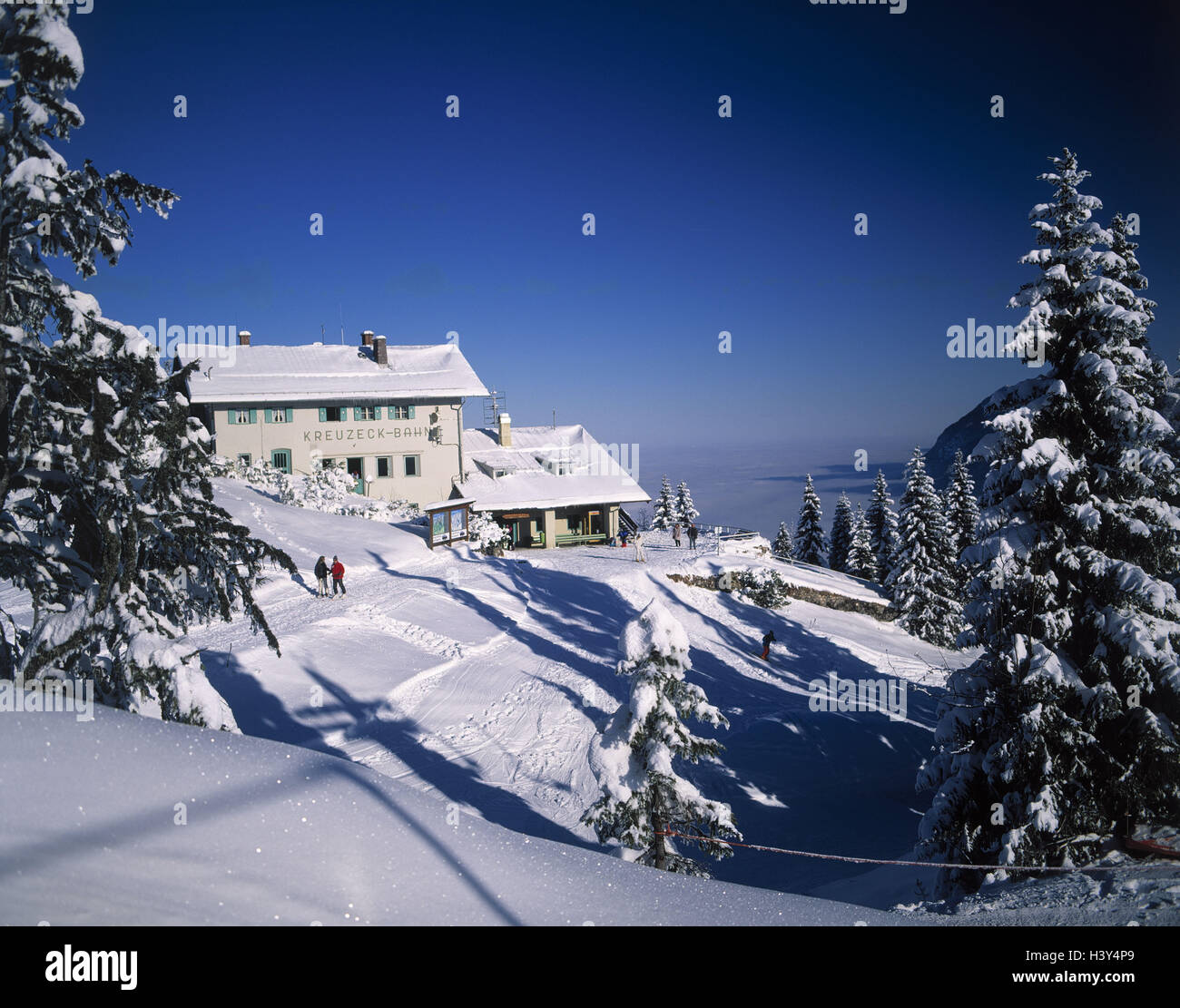 Deutschland, Garmisch-Partenkirchen, Ecke, obere Anschluss, Winter, Bayern, Oberbayern, Winterlandschaft, Skigebiet, Winterurlaub, Stockfoto