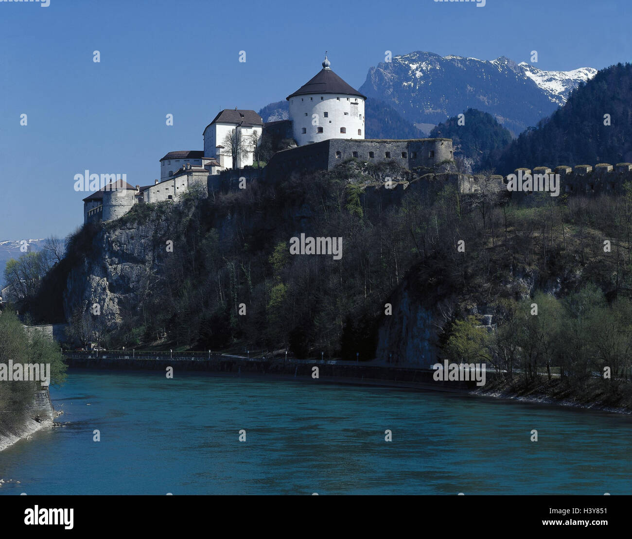 Österreich, Tirol, Kufstein, Festung, Zahmen Kaiser, Inn, außen, Unterinntal, Gebiets-Hauptstadt, Fluss, Berg, Berge, Festung Pflanze, Befestigung, Sehenswürdigkeit, Wahrzeichen Stockfoto