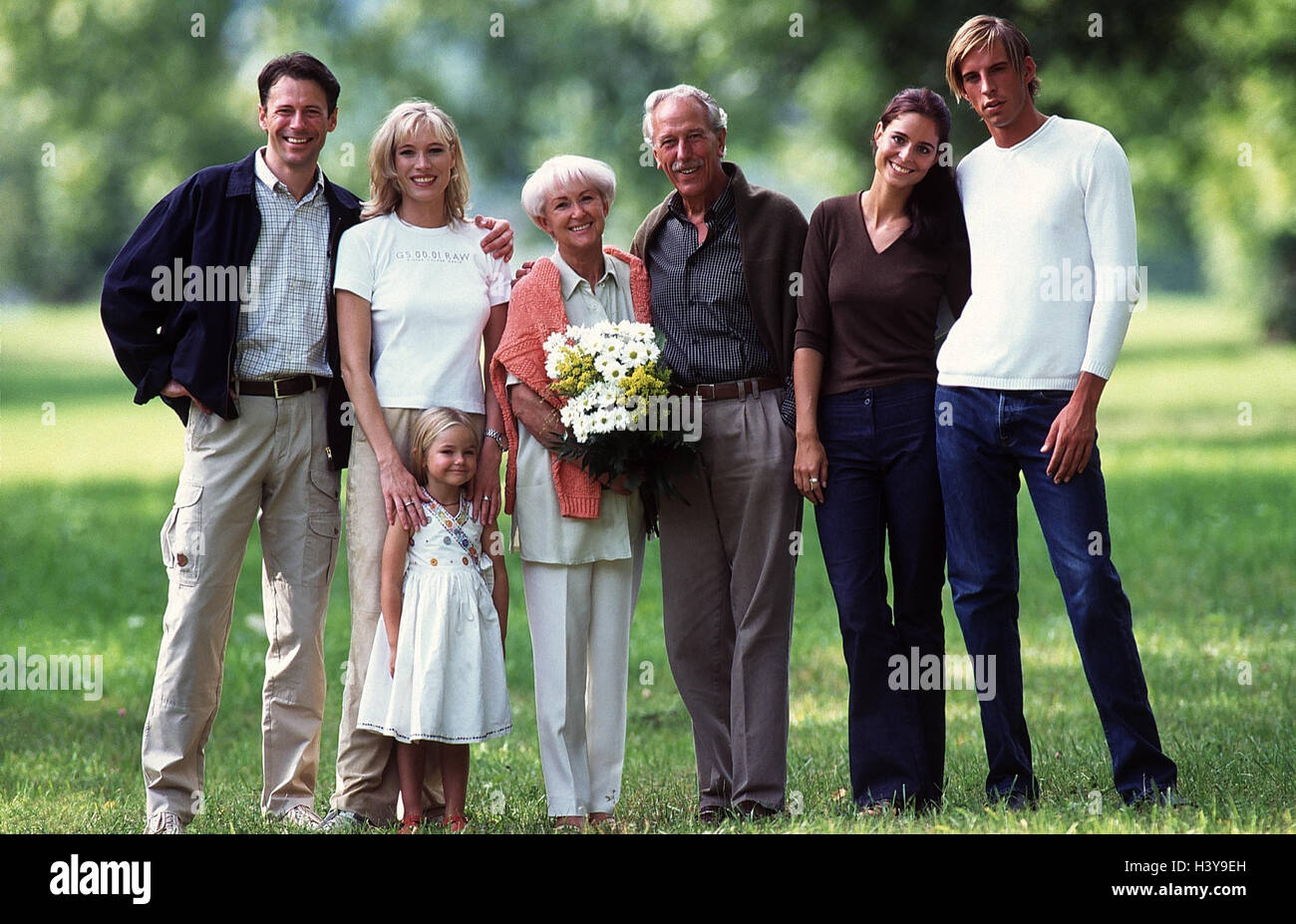 Park, große Familie, Generationen, vier, Gruppenfoto, Großeltern