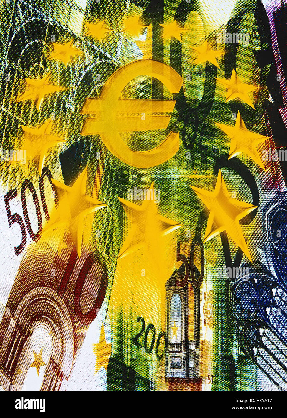 Icon, Europäische Währungsunion, Banknoten, Euro, Währung Figur, EU-Sternen, komponieren, EWWU, WWU, EU, Europäische Union, Währung, Einheitswährung, Währungssystem, Einheit Stockfoto