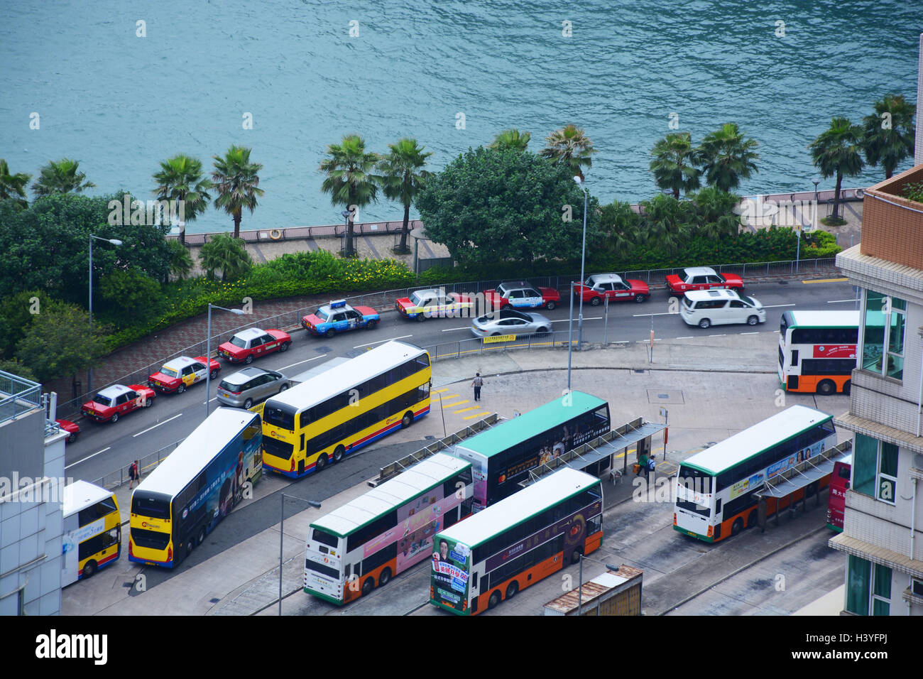 Busse und Taxis Bahnhof Sheung Wan Hong Kong Insel China Stockfoto