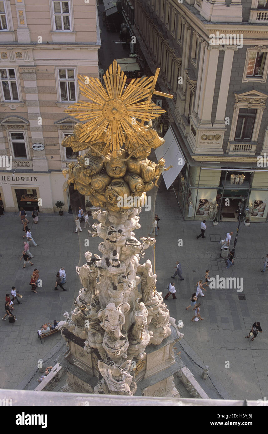 Österreich, Wien, graben, Pest Säule, Detail, von oben, Europa, Hauptstadt, Stadt, Säule, Johann Bernhard Fischer Erlach, 1687, barocke Säule, Baustil, Barock, Erinnerung, Denkmal, Sehenswürdigkeit Stockfoto